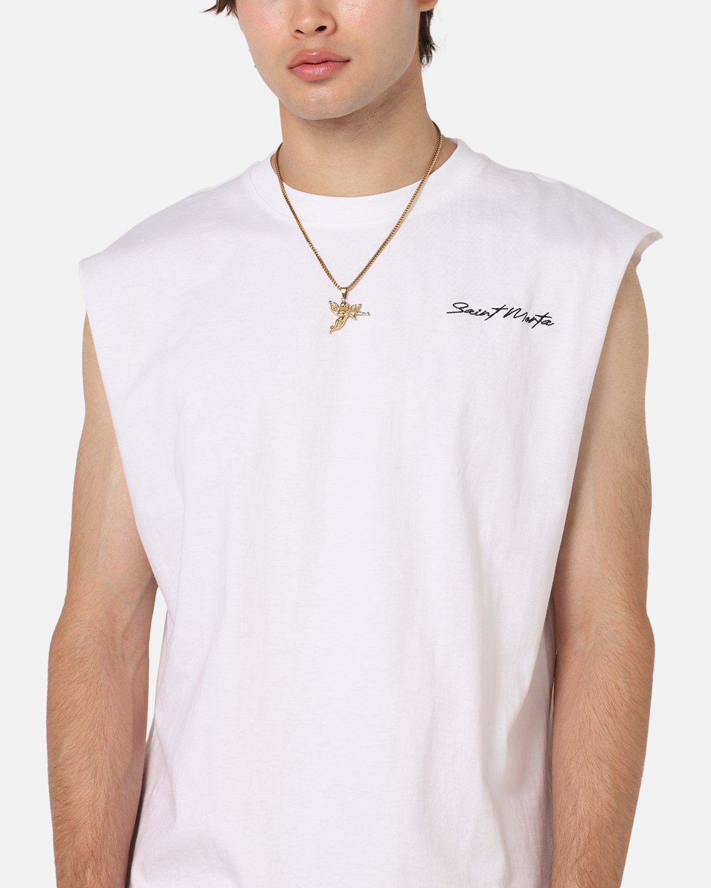 Saint Morta Scription Oversized Muscle T-Shirt White