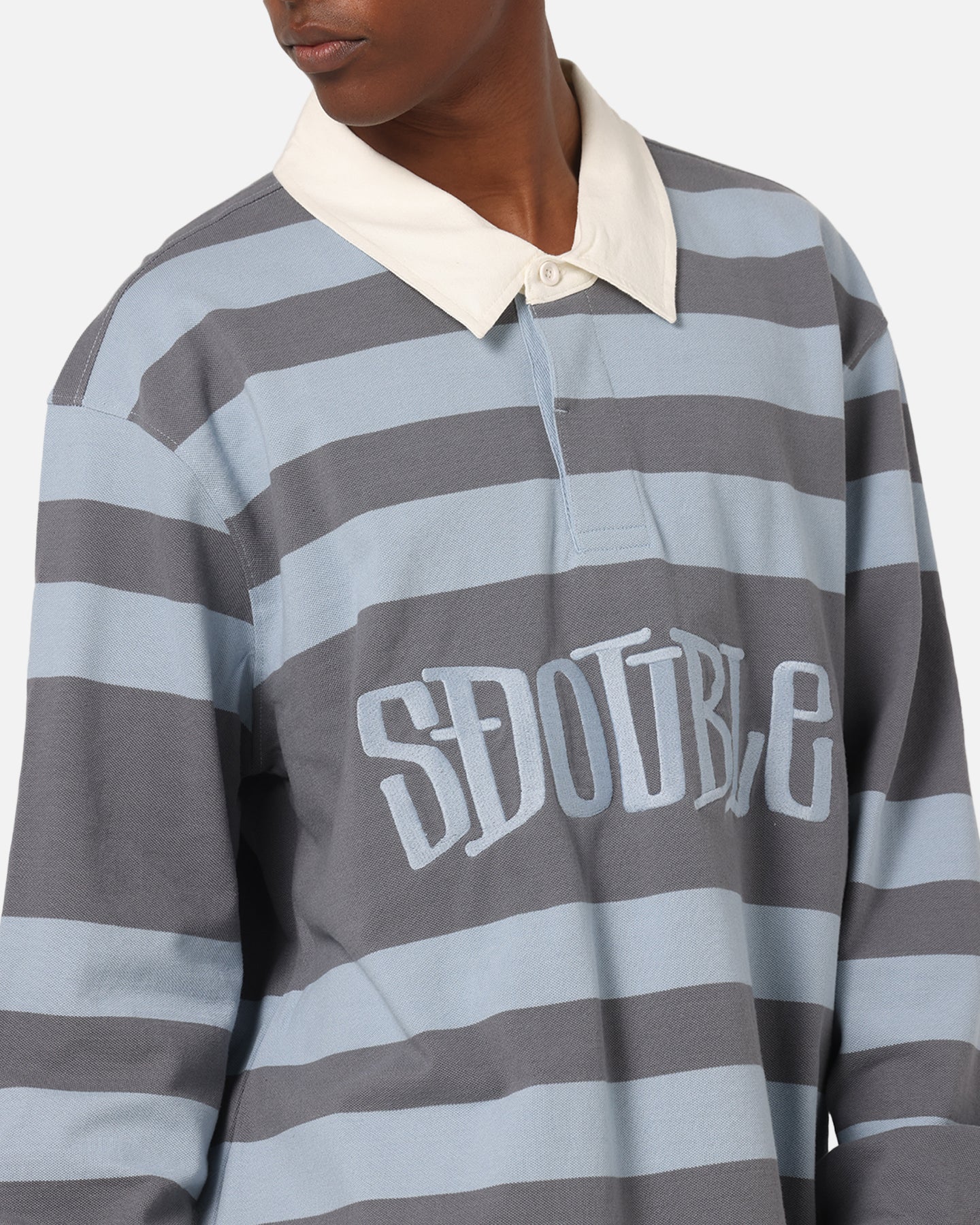 S Double PK Stripe Rugby Polo Baby Blue