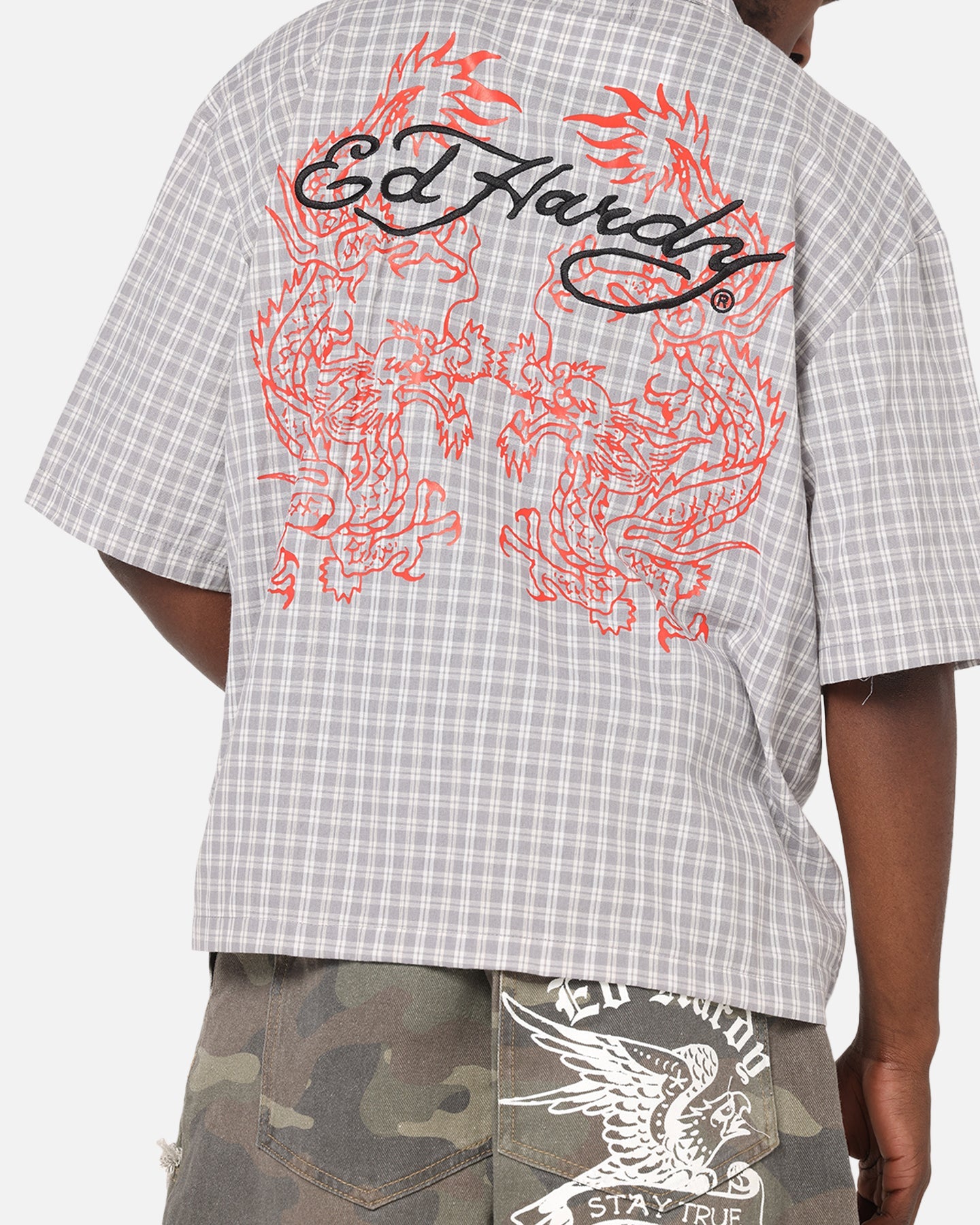 Ed Hardy Dragon Zip Shirt Grey/White