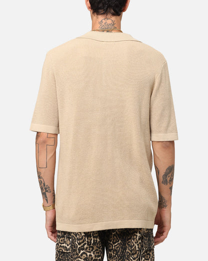 XXIII Zyair Knit Rib Button Up Shirt Tan