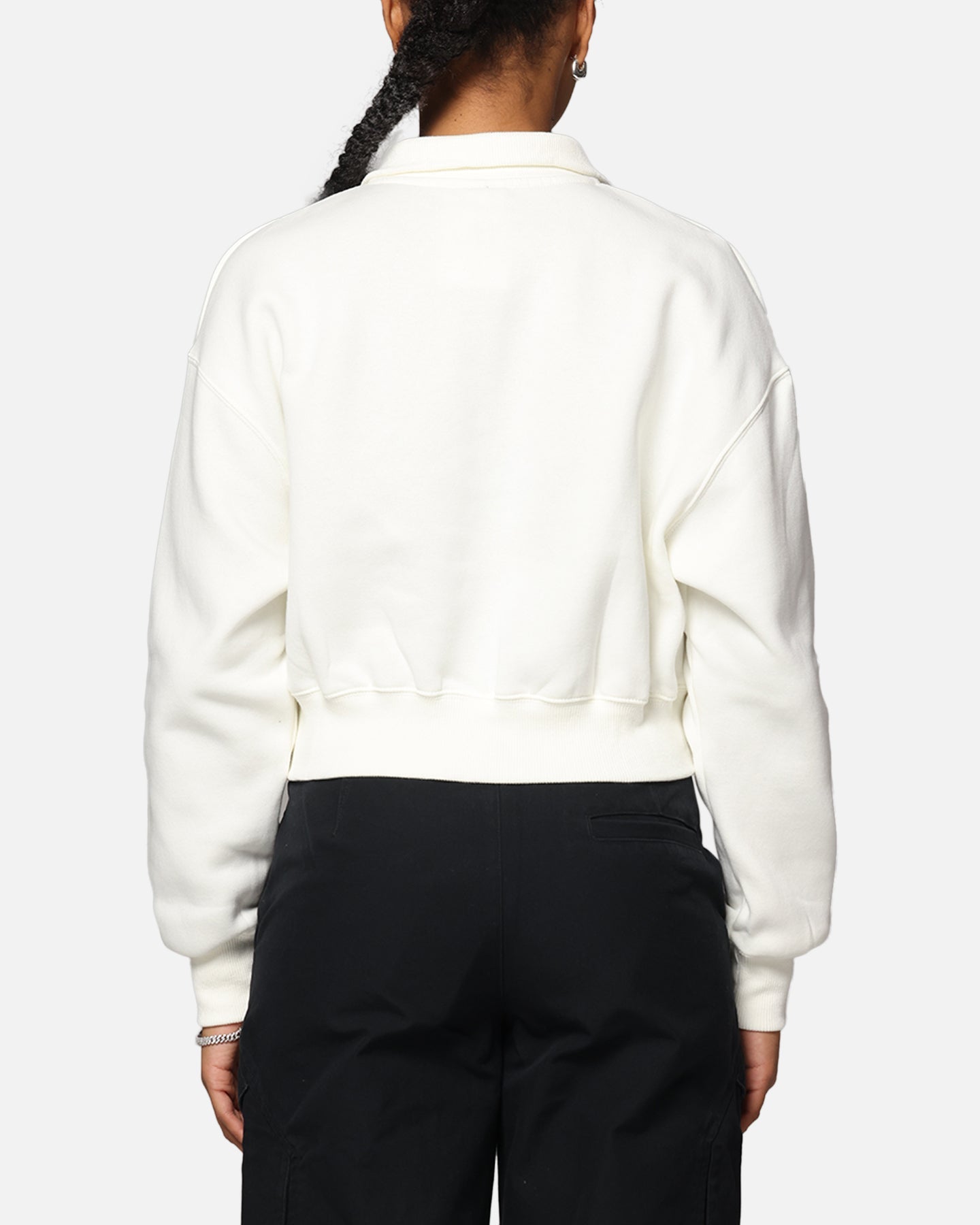 Nike Women's Sportswear Style Phoenix Fleece Cropped Half Zip Sweatshirt Sail/Black
