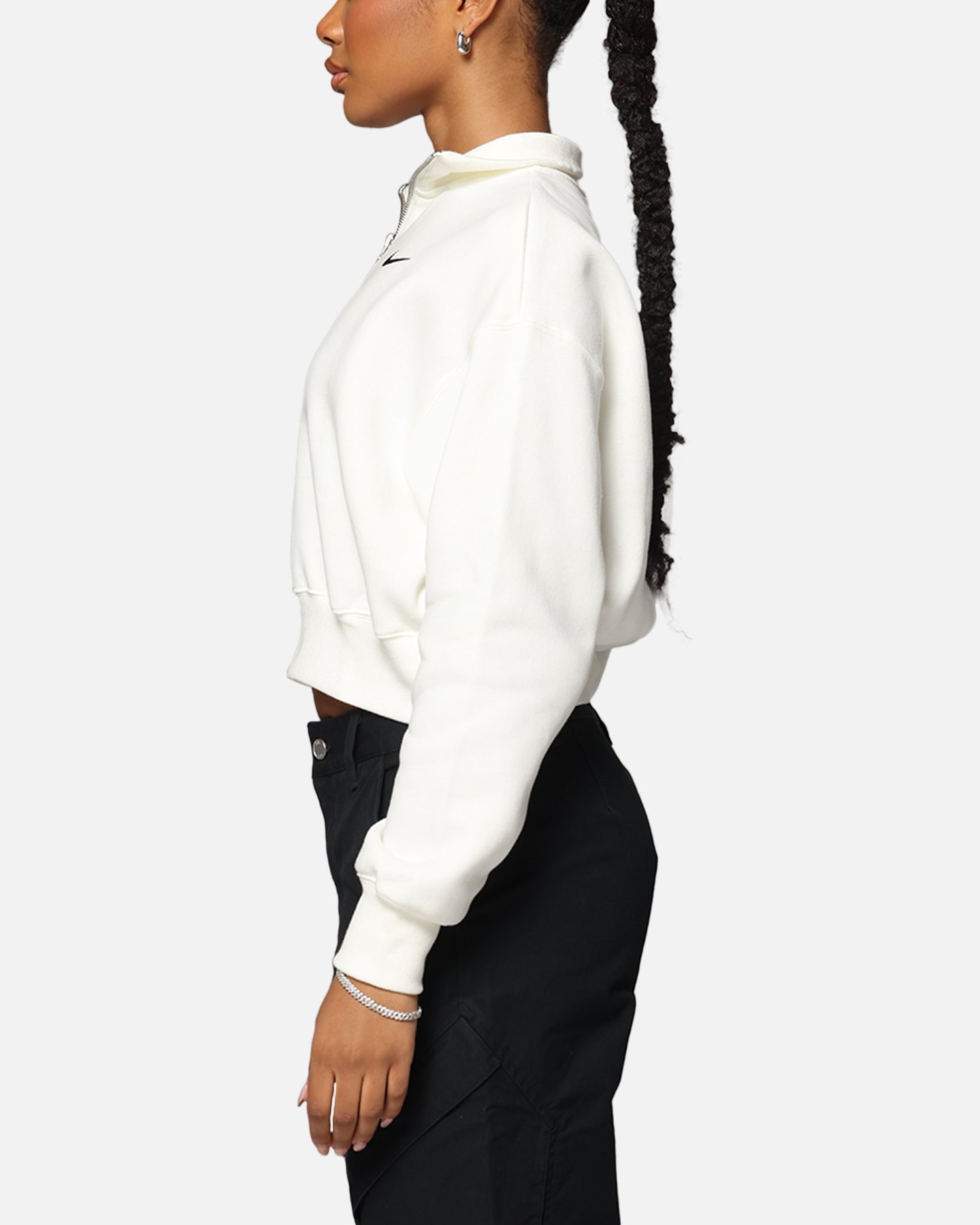 Nike Women's Sportswear Style Phoenix Fleece Cropped Half Zip Sweatshirt Sail/Black