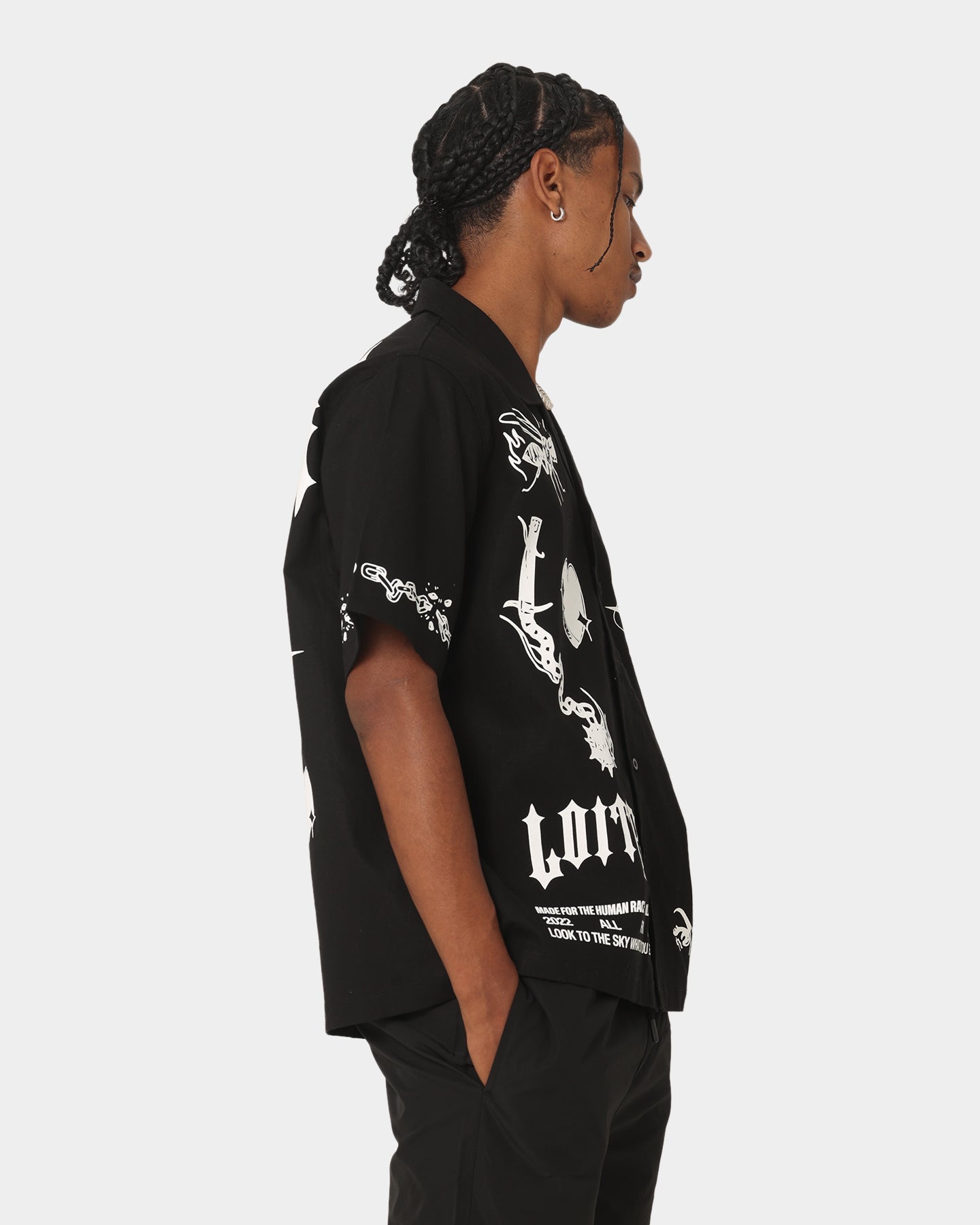 Loiter Tattoo Button Up Shirt Black