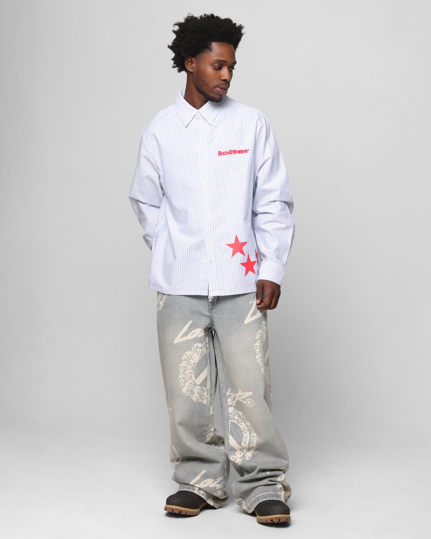 Loiter Solar Button Up Shirt Blue Pin Stripe