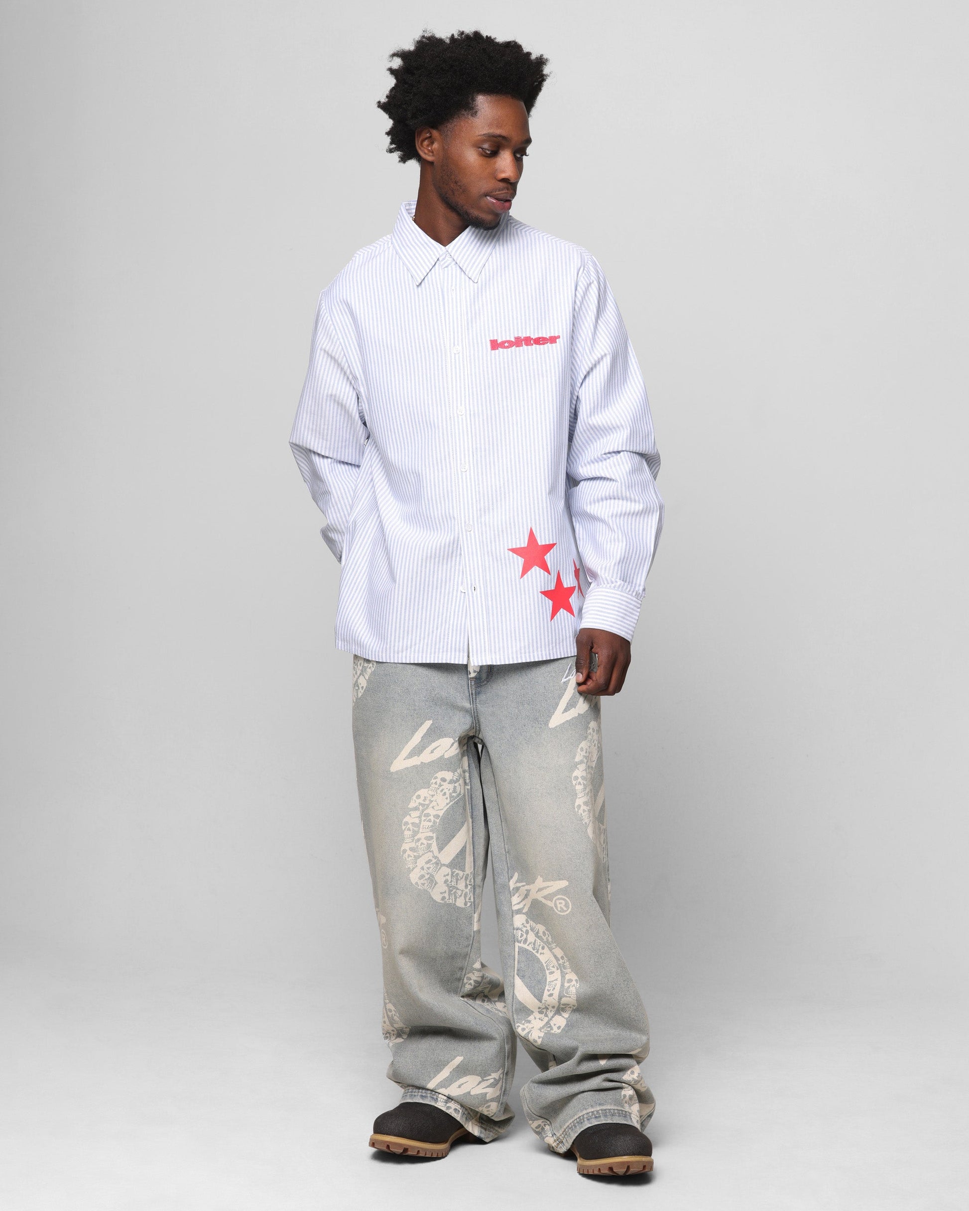 Loiter Solar Button Up Shirt Blue Pin Stripe