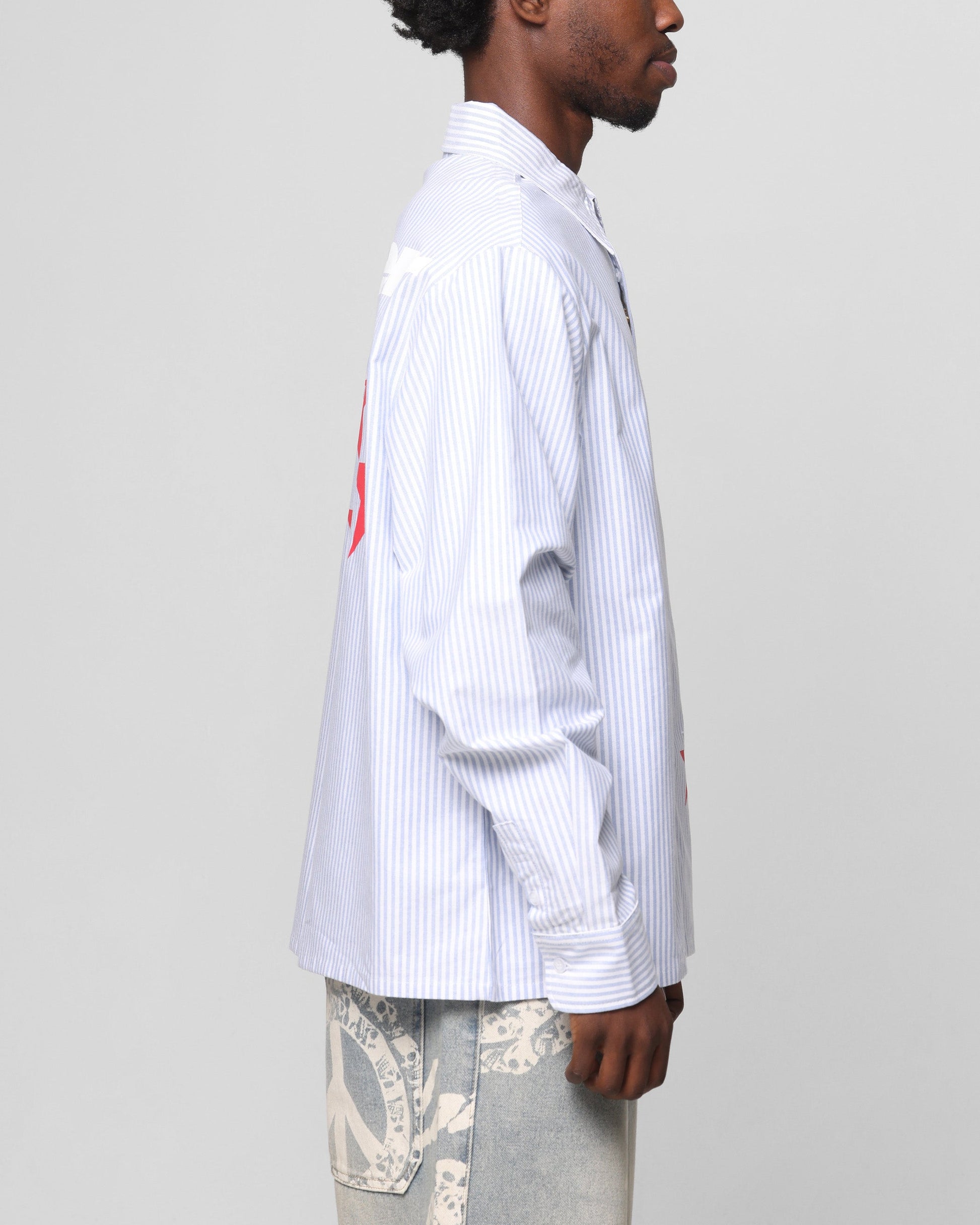 Loiter Solar Button Up Shirt Blue Pin Stripe