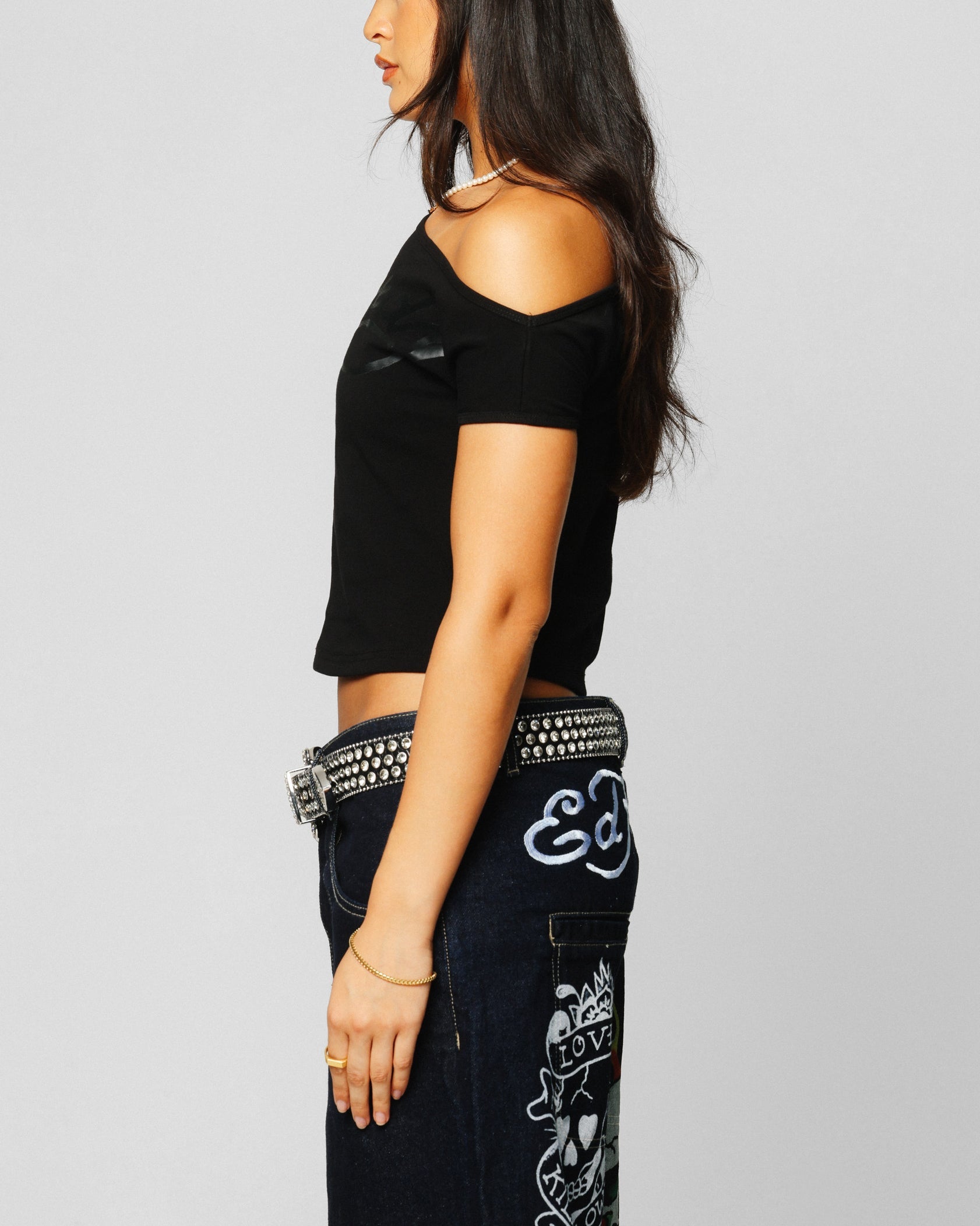 Ed Hardy Women's Aline Baby T-Shirt Black