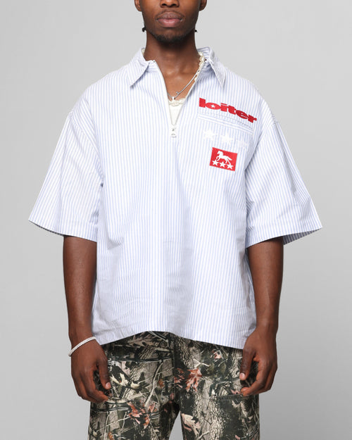 Loiter Rodeo Quarter Zip Up Shirt Blue Pin Stripe