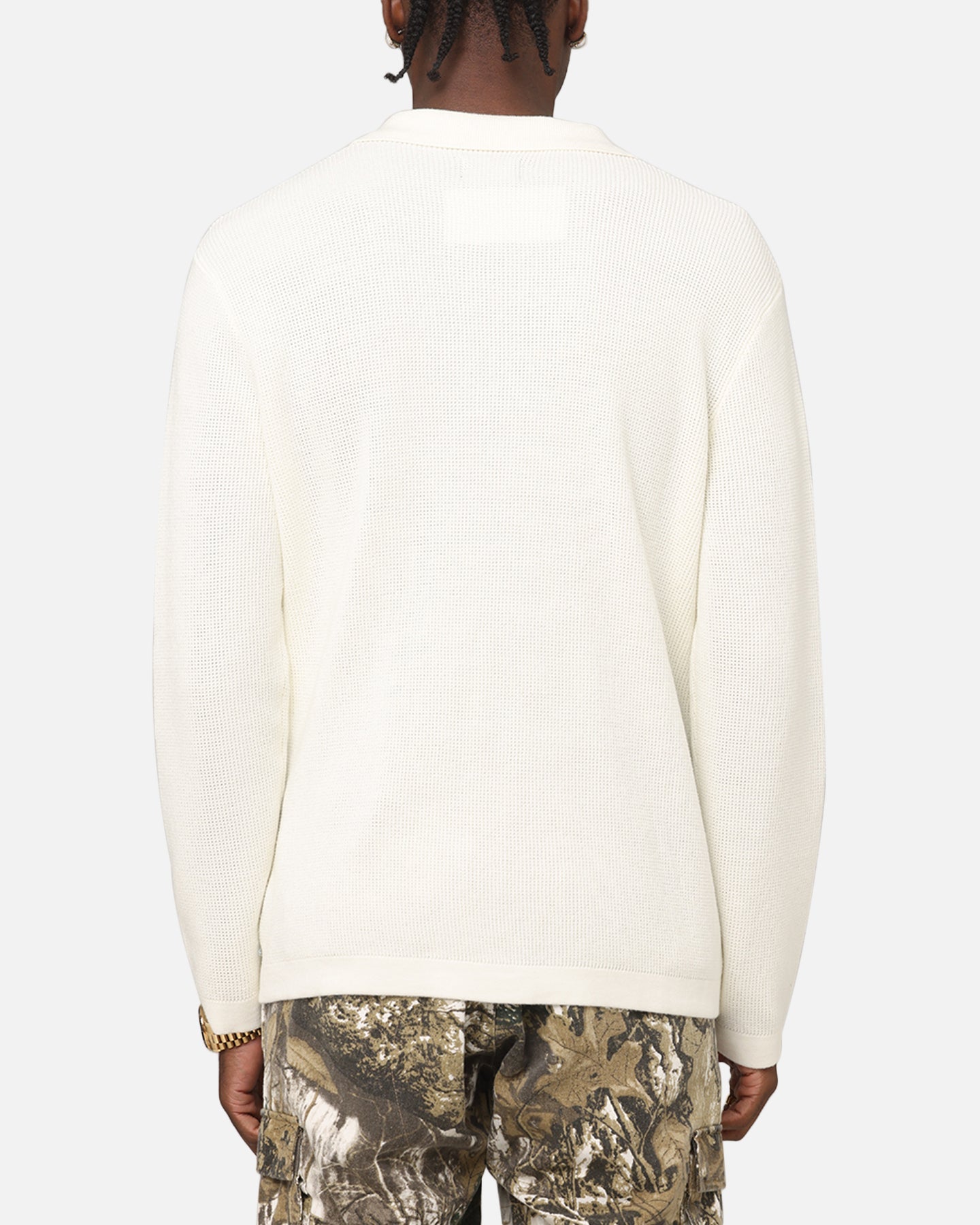 XXIII Zyair Knit Rib Long Sleeve Button Up Shirt Cream