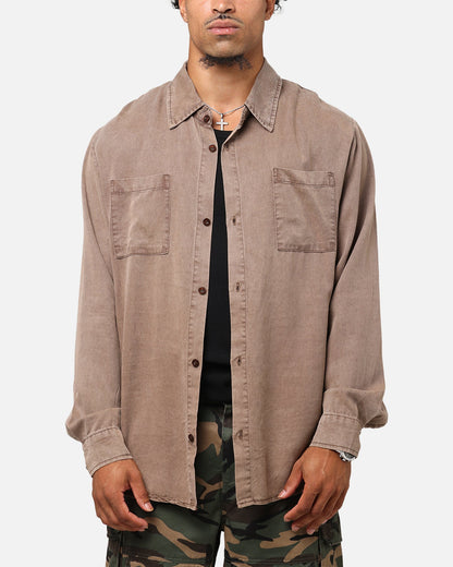 XXIII Acid Wash Button Up Over Shirt Washed Brown