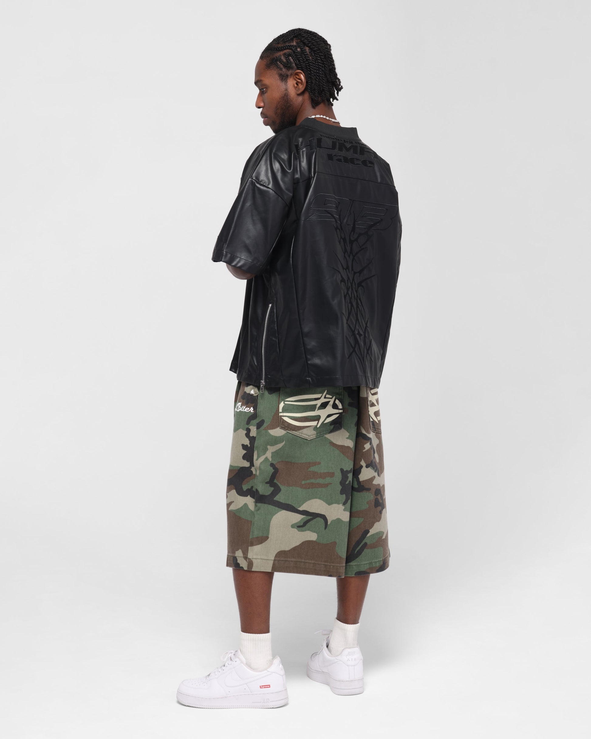 Loiter Vegan Leather Football Top Black