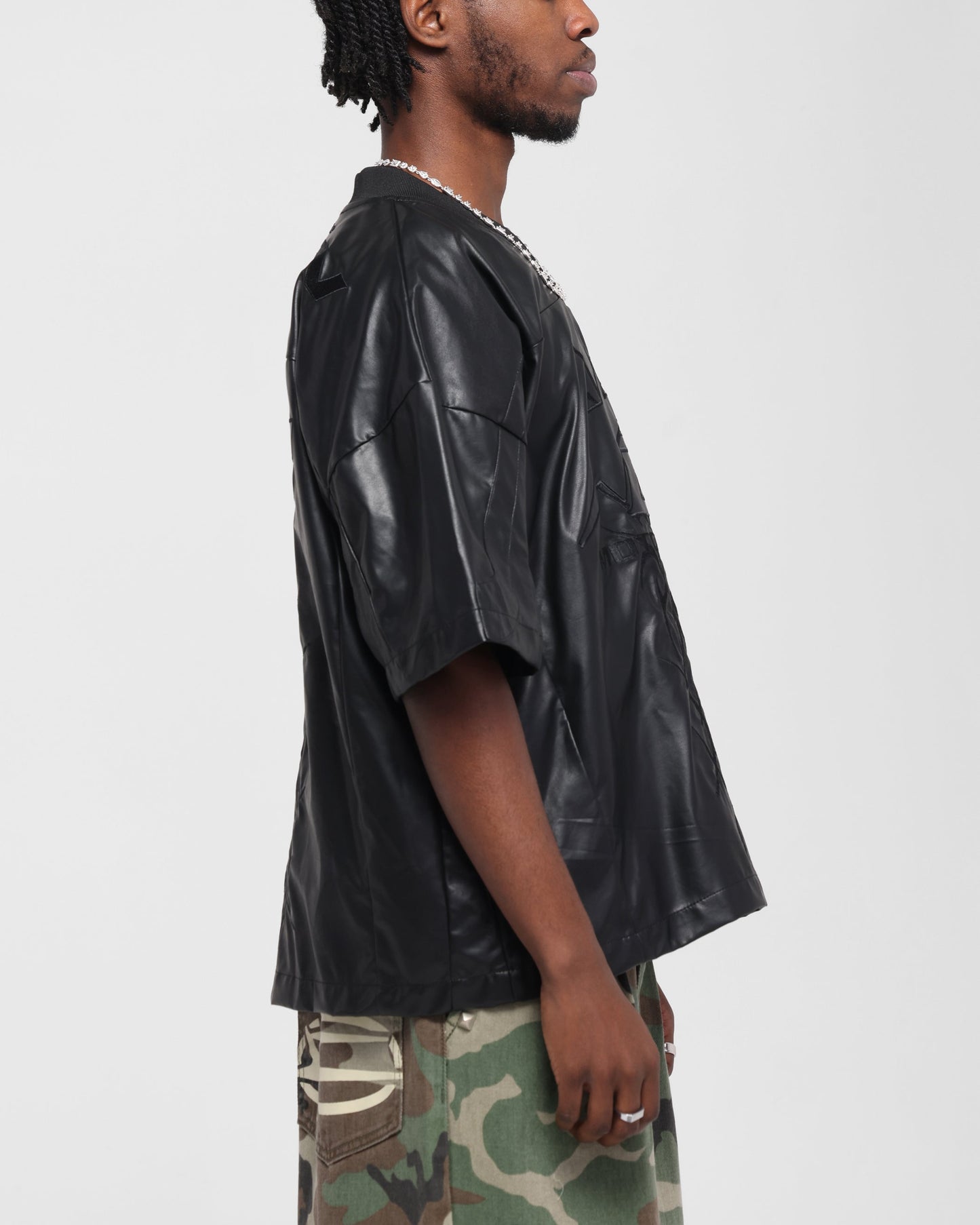 Loiter Vegan Leather Football Top Black