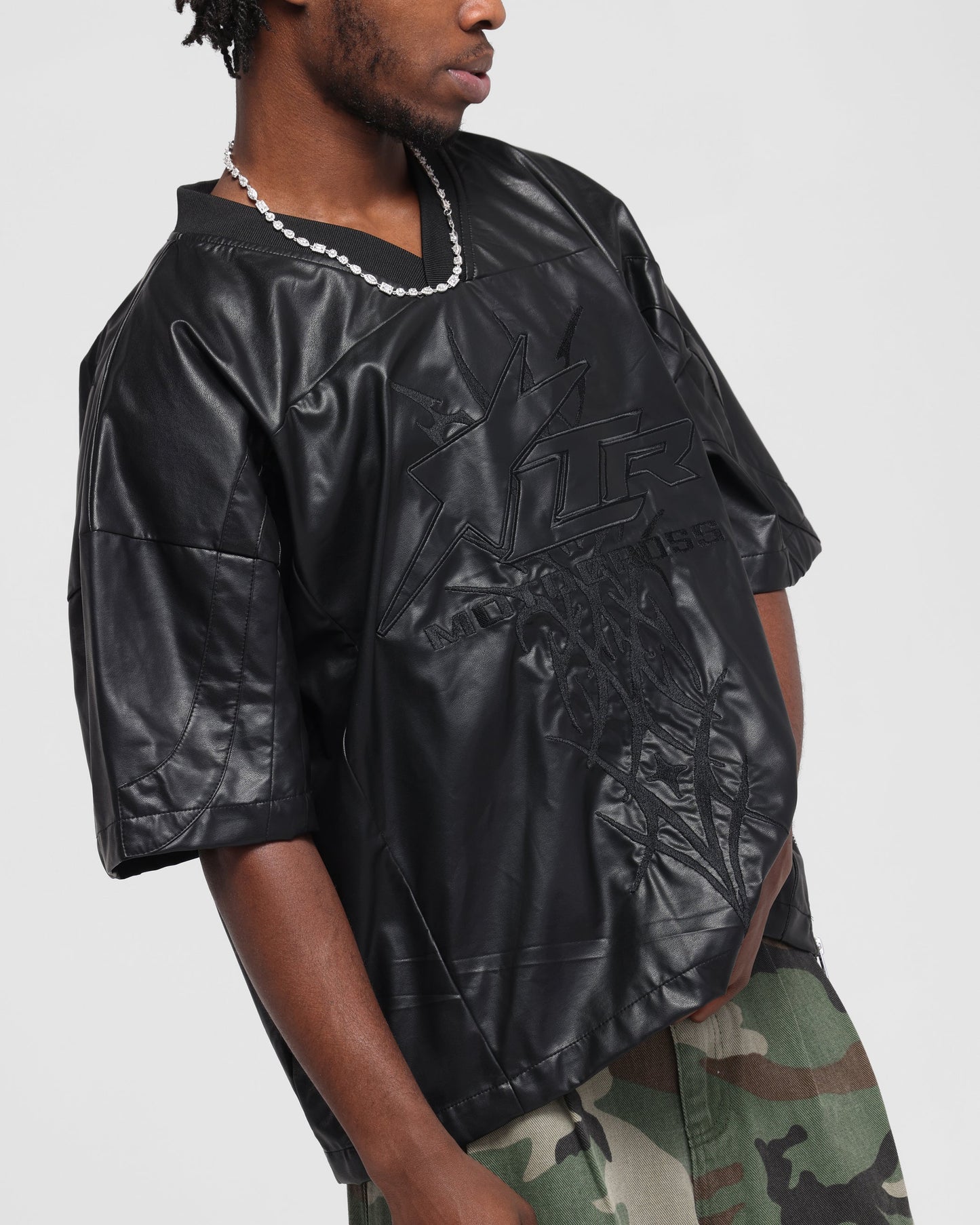 Loiter Vegan Leather Football Top Black