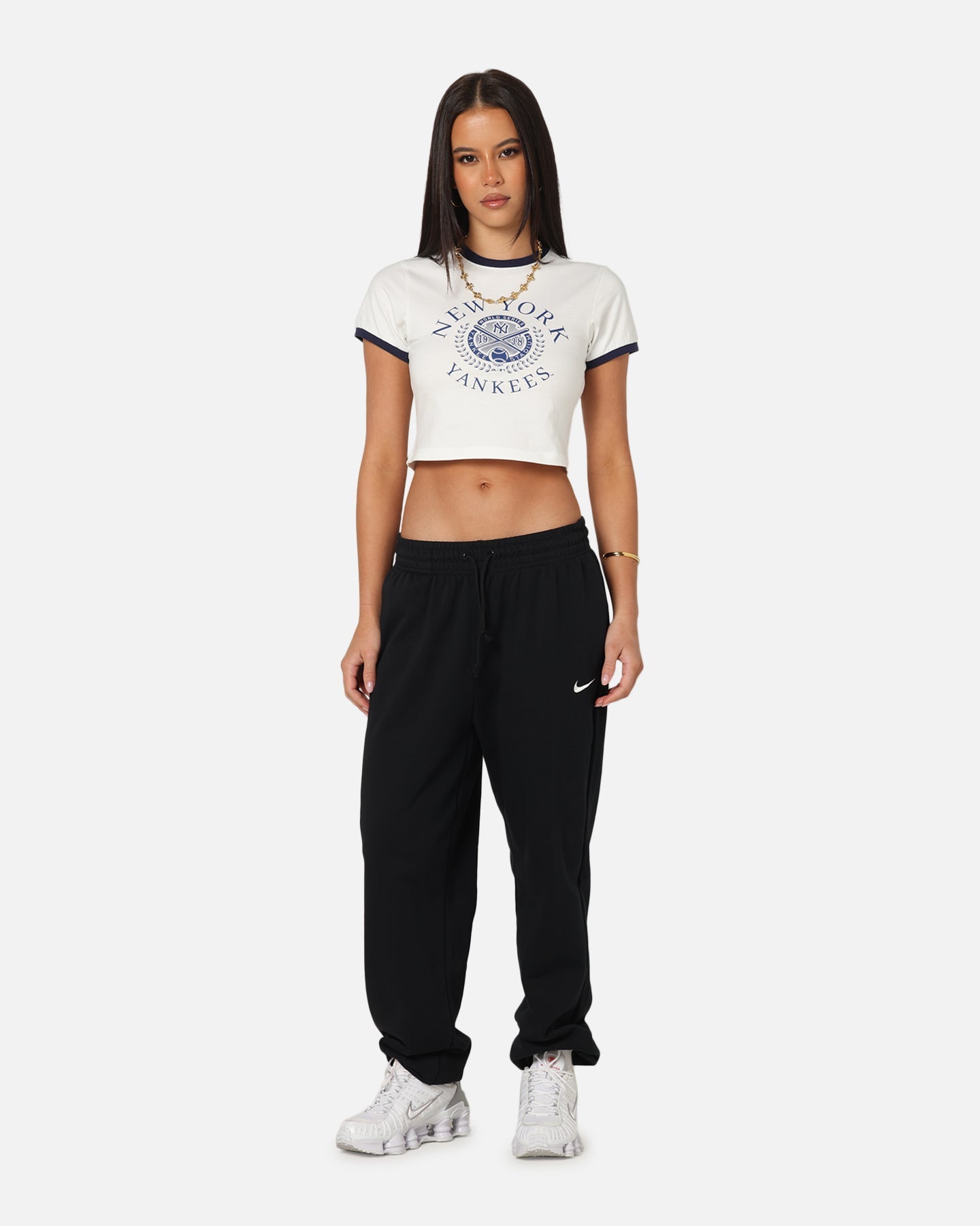 Majestic Athletic Women's New York Yankees Crest Baby T-Shirt Vintage White