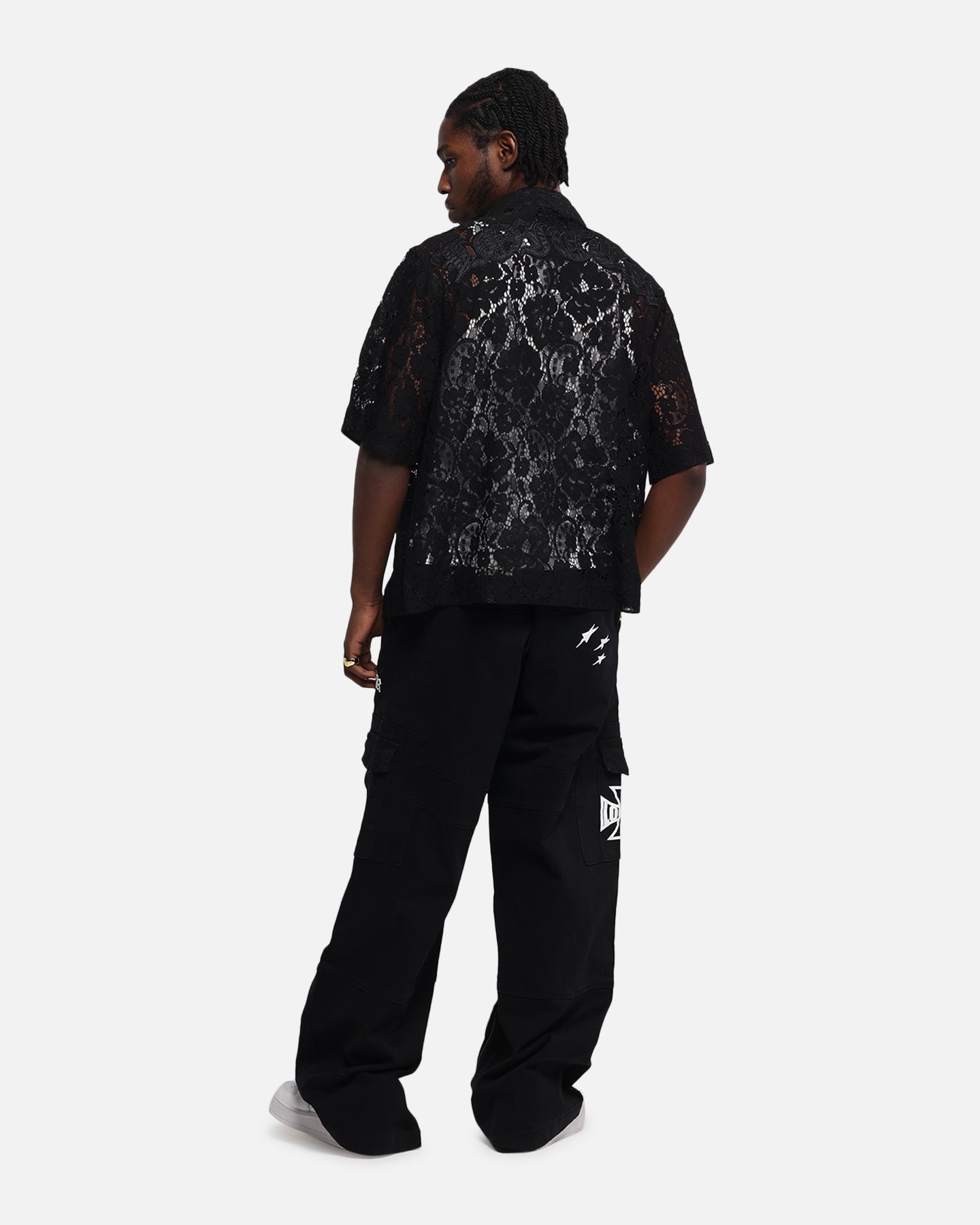 Loiter Lace Button Up Shirt Black