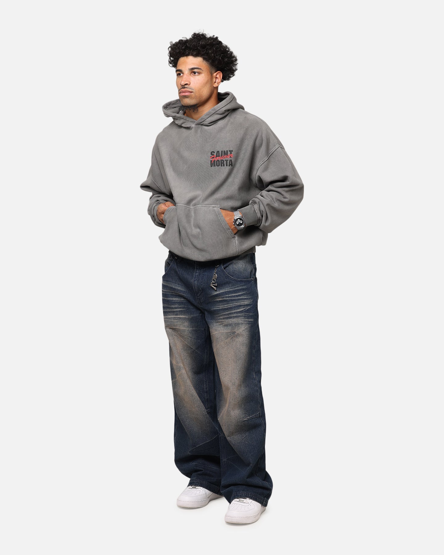 Saint Morta Forever Boxy Hoodie Washed Charcoal