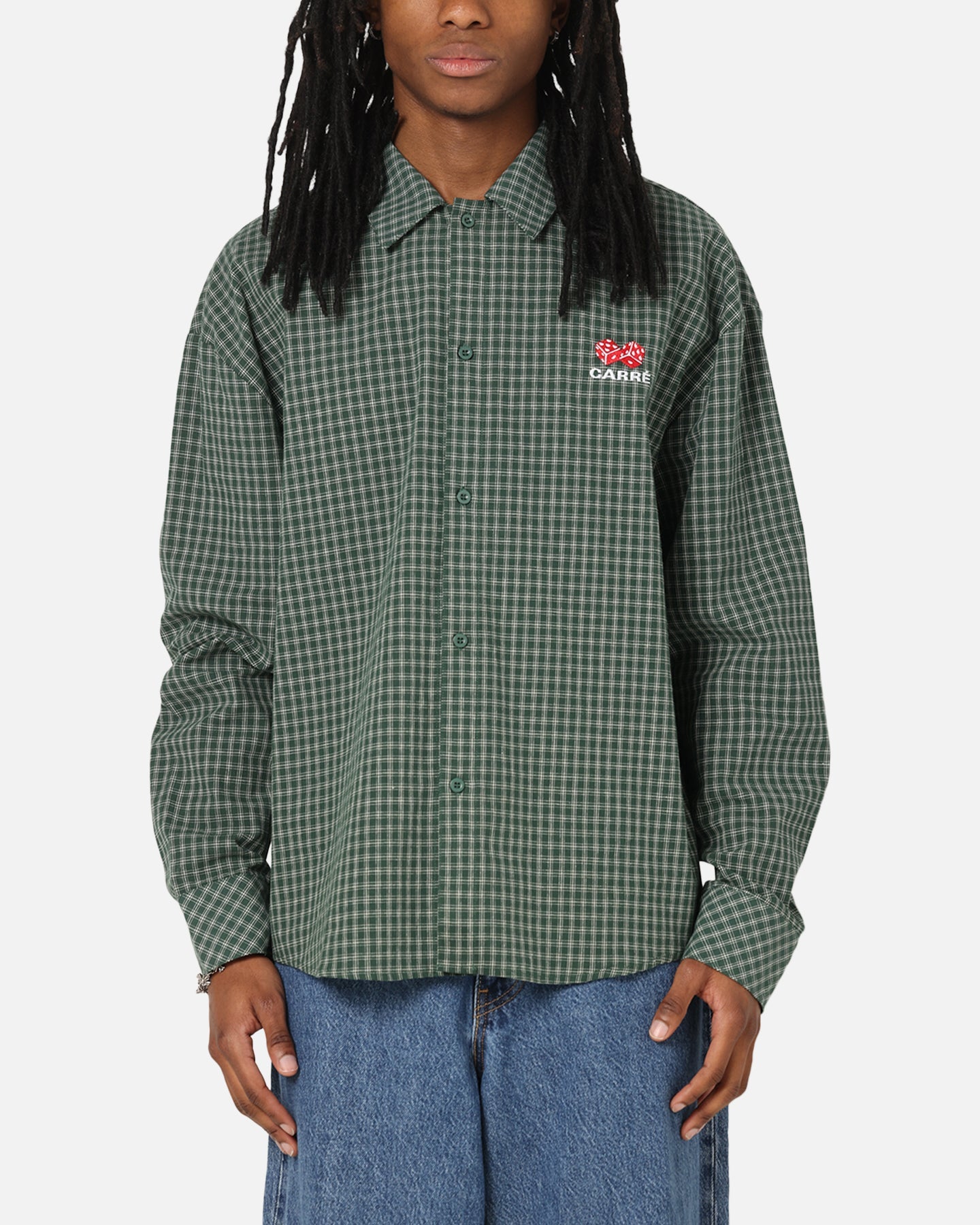 Carre Motion Long Sleeve Button Up Shirt Green Check