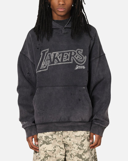 Mitchell & Ness Los Angeles Lakers Distressed Rhinestone Logo Hoodie Faded Black