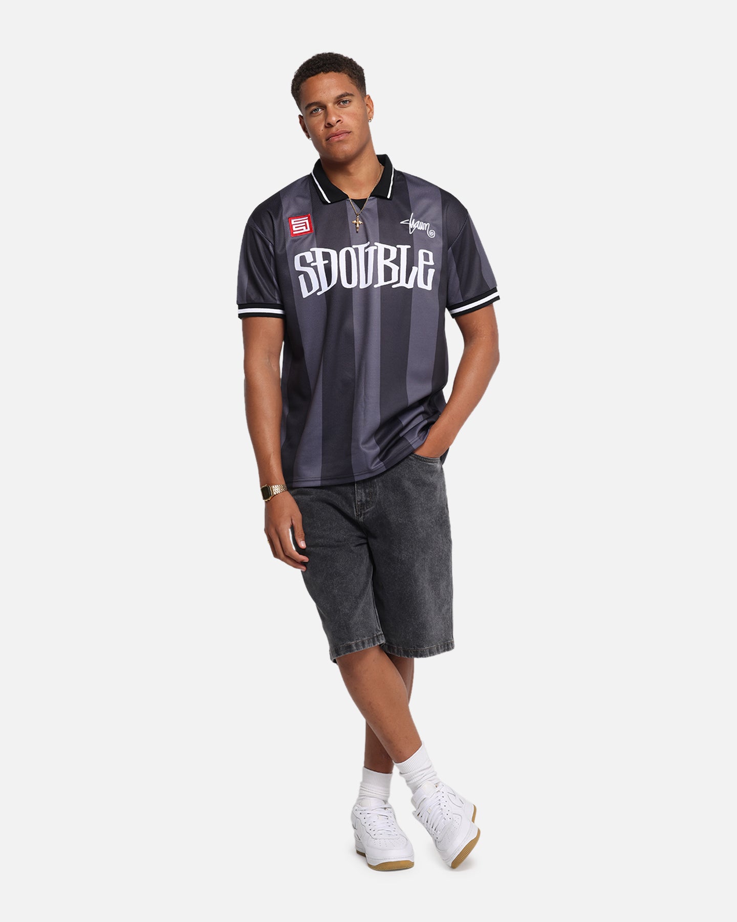 S Double Football Jersey Black Stripe
