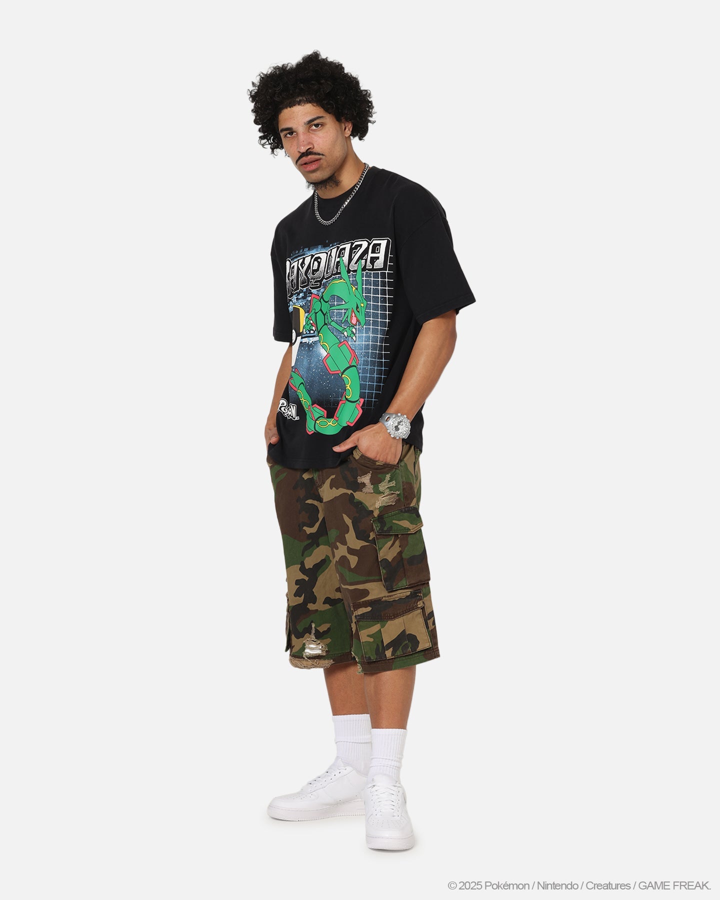 The Pokémon Collection By 73Studio Rayquaza T-Shirt Black Acidwash