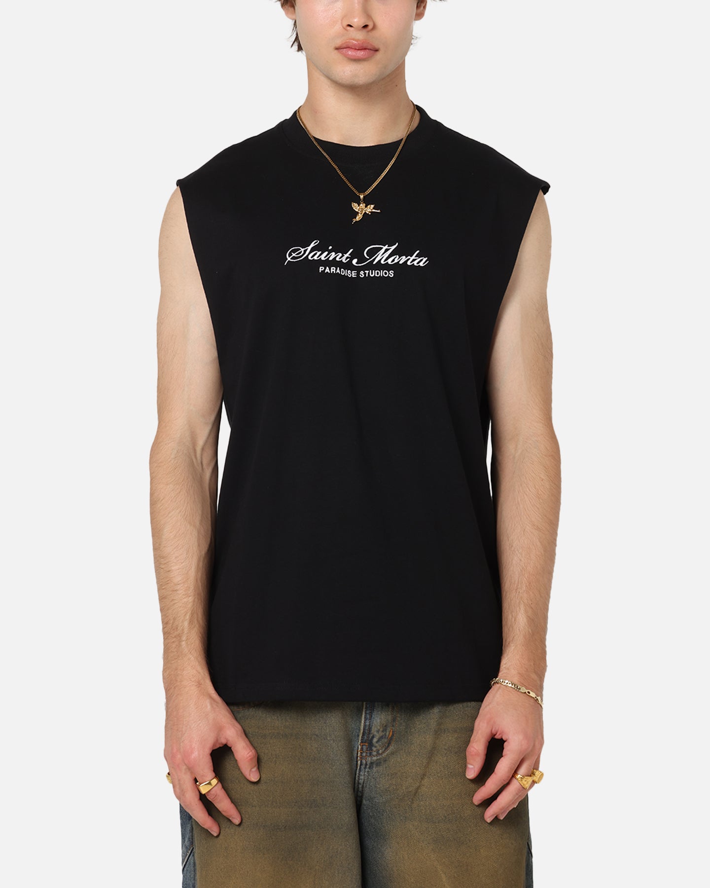 Saint Morta Studios Logo Oversized Muscle T-Shirt Black