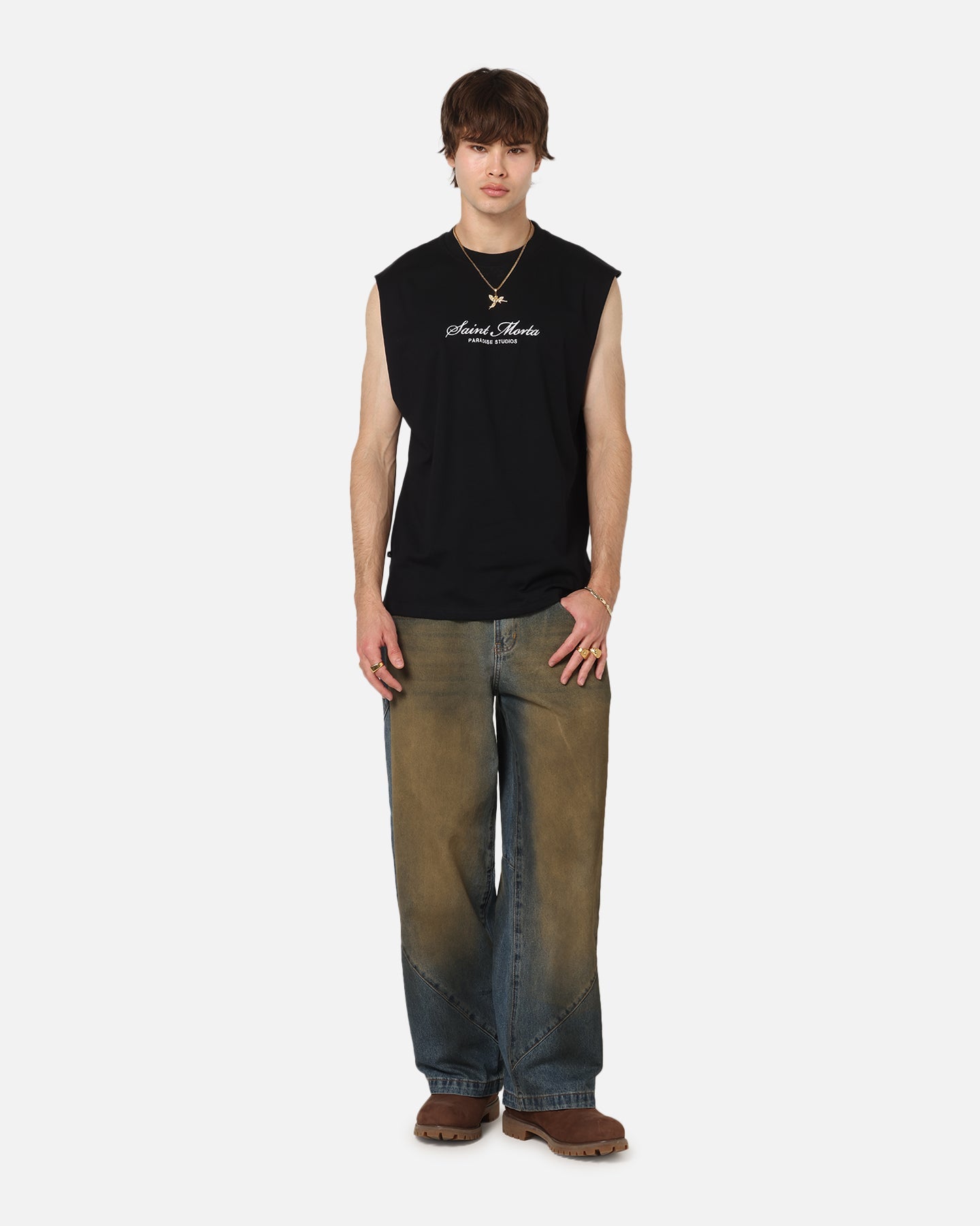 Saint Morta Studios Logo Oversized Muscle T-Shirt Black