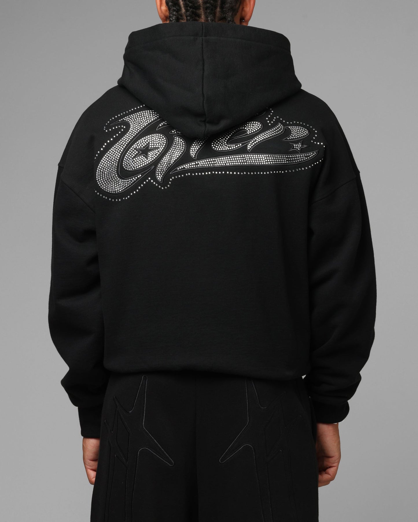 Loiter Silicone Rhinestone Zip Hoodie Black