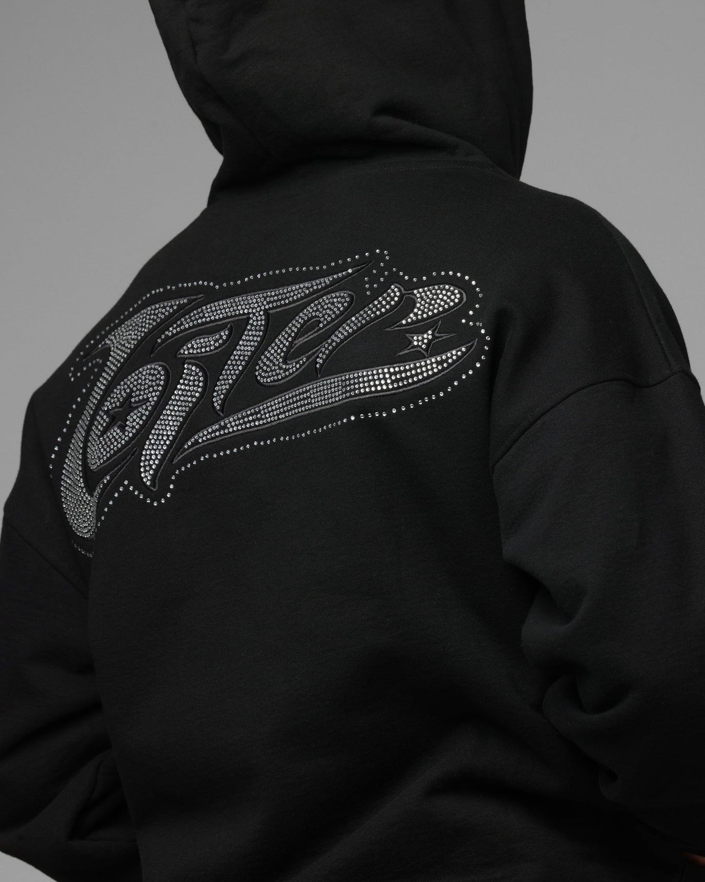 Loiter Silicone Rhinestone Zip Hoodie Black