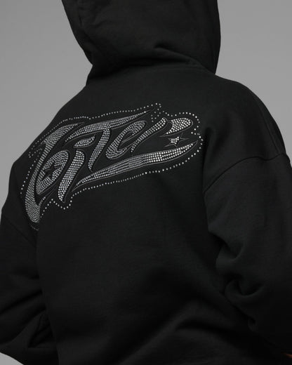 Loiter Silicone Rhinestone Zip Hoodie Black
