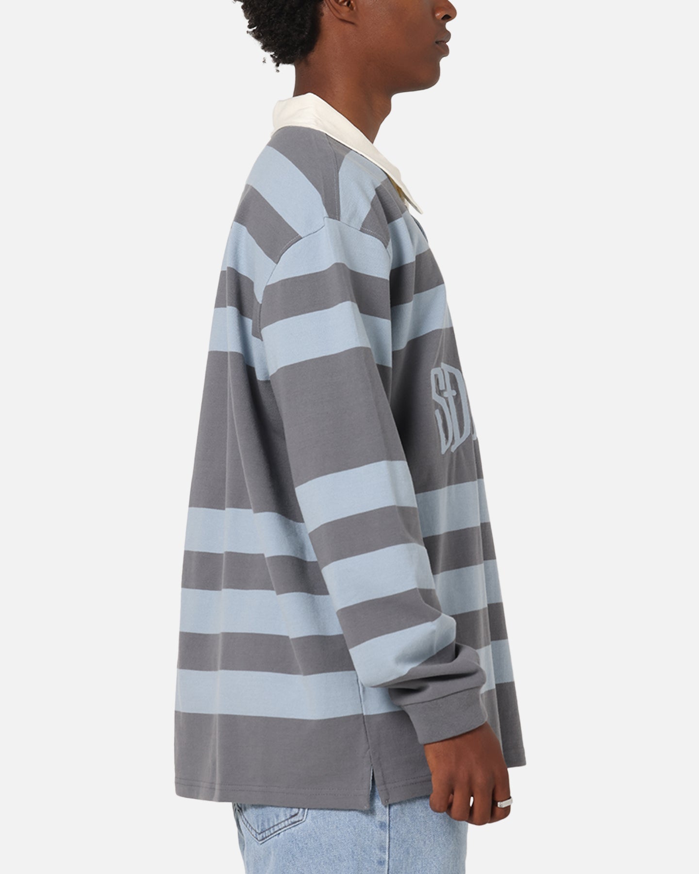 S Double PK Stripe Rugby Polo Baby Blue