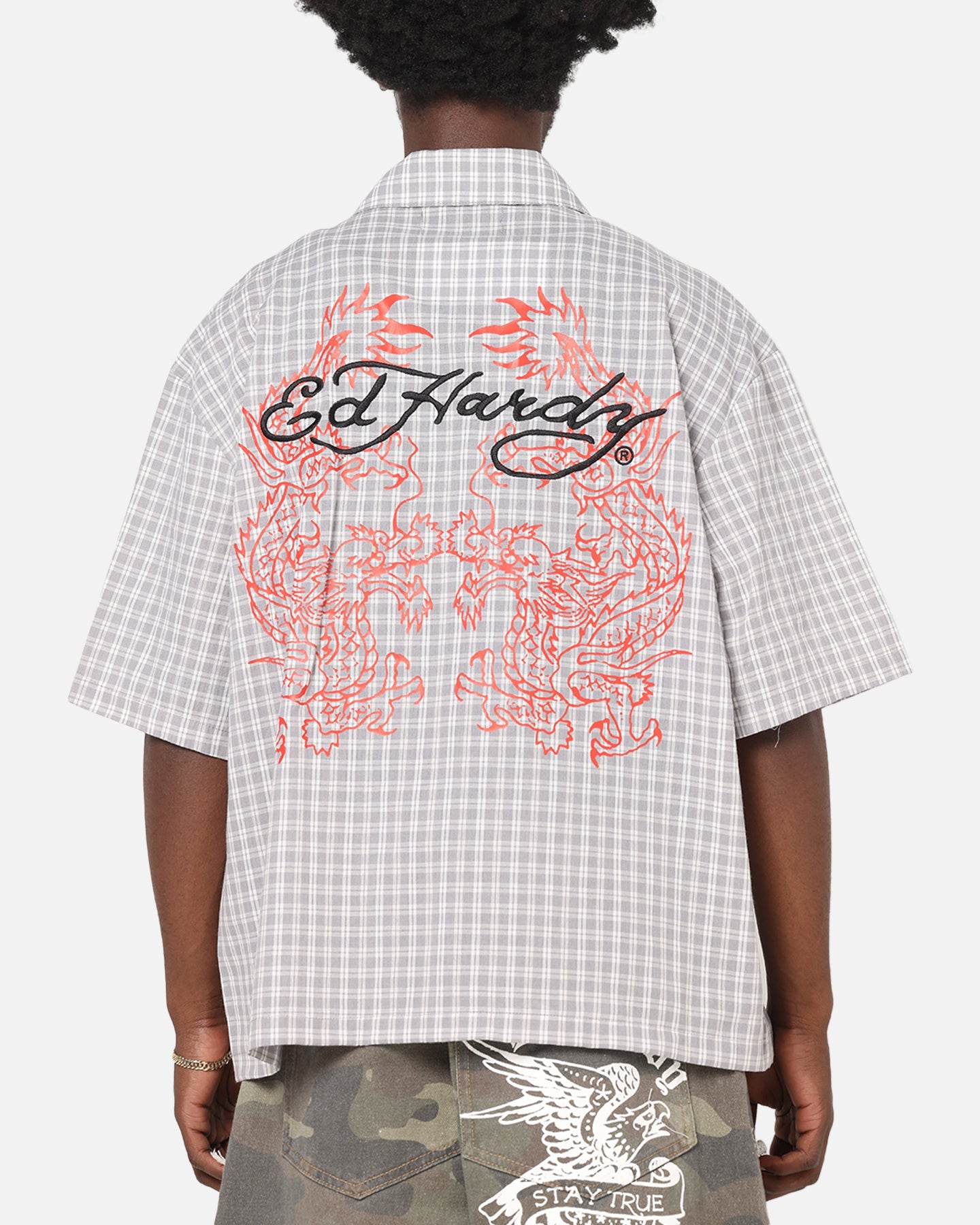 Ed Hardy Dragon Zip Shirt Grey/White