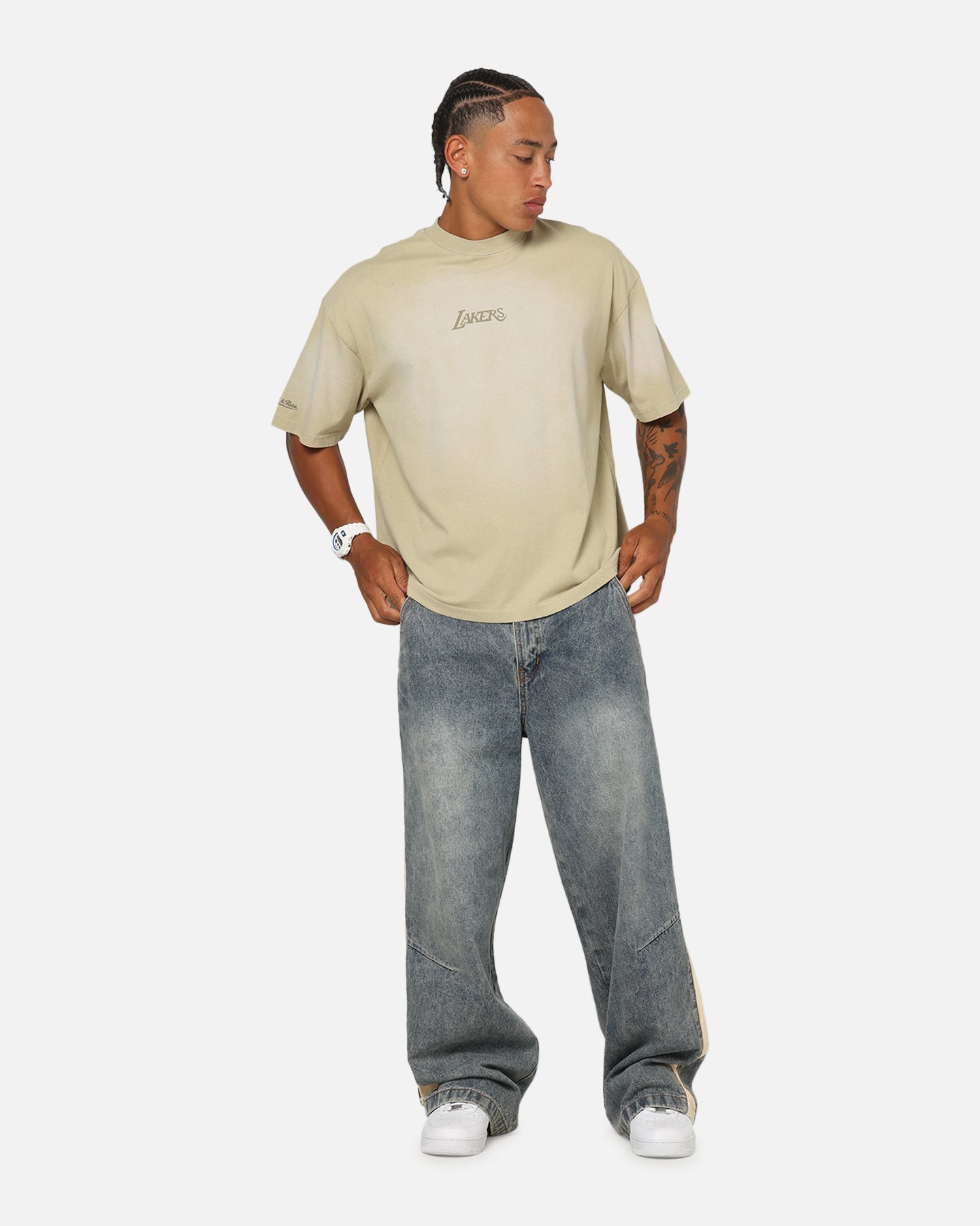 Mitchell & Ness Los Angeles Lakers Big Oversized Logo T-Shirt Gravel Stone
