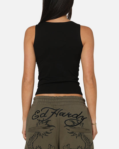Ed Hardy Women's Rhinestone Rose Tank Black