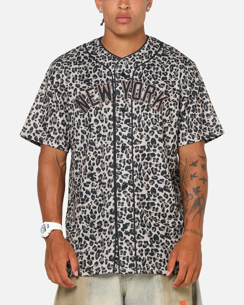 Majestic Athletic New York Yankees Leopard Baseball Button Up Shirt Leopard