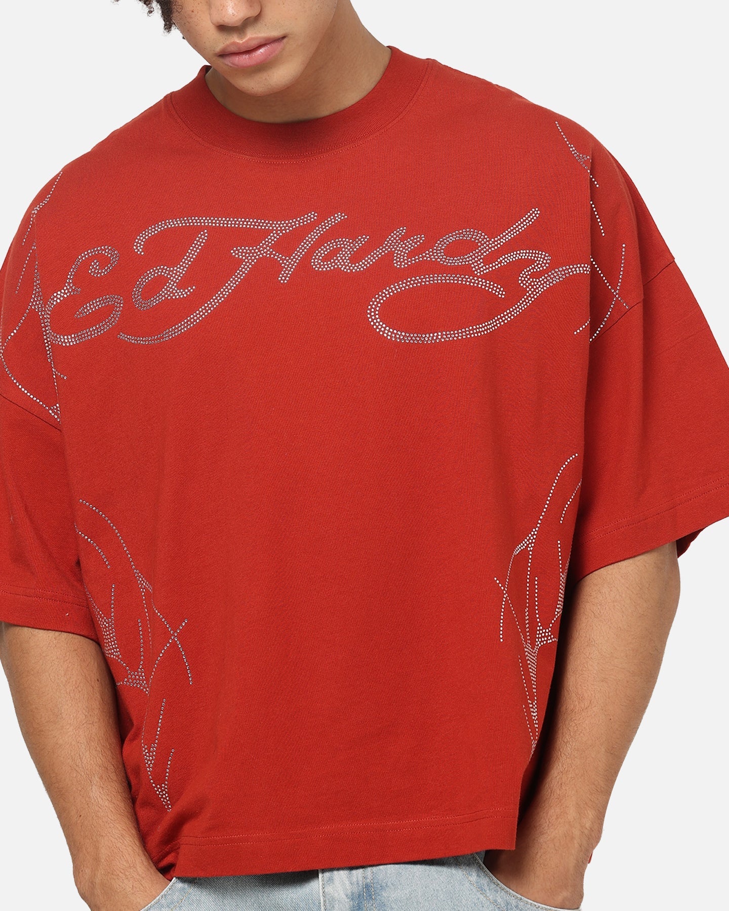 Ed Hardy Cyber Rhinestone T-Shirt Red