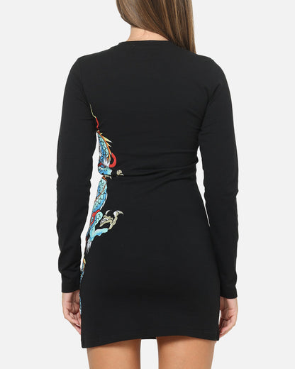 Ed Hardy Women's Dragon Long Sleeve Mini Dress Black