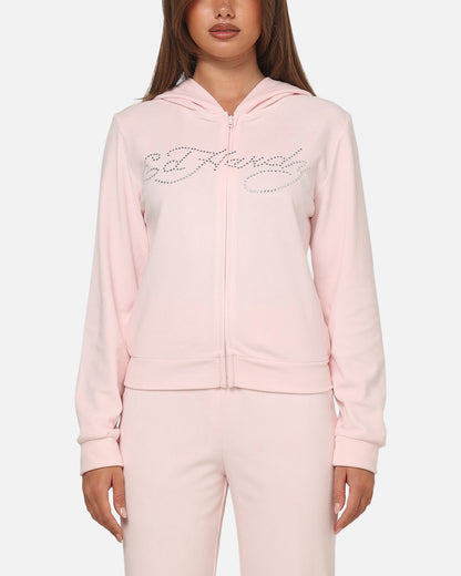 Ed Hardy Women's Rhinestone Cropped Hoodie Pink