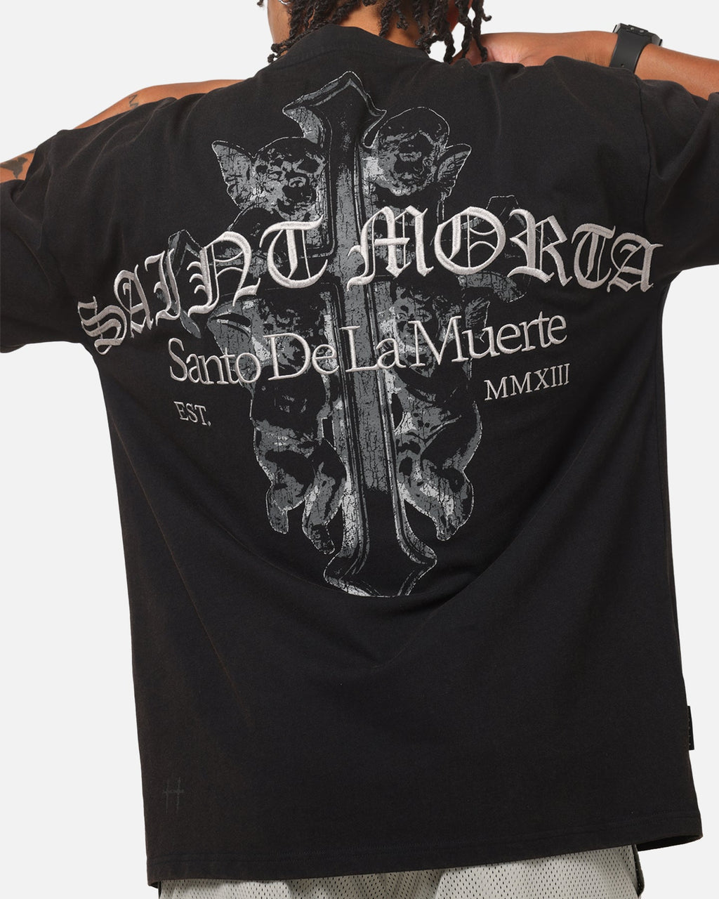 Saint Morta The Cross Boxy T-Shirt Black Acidwash