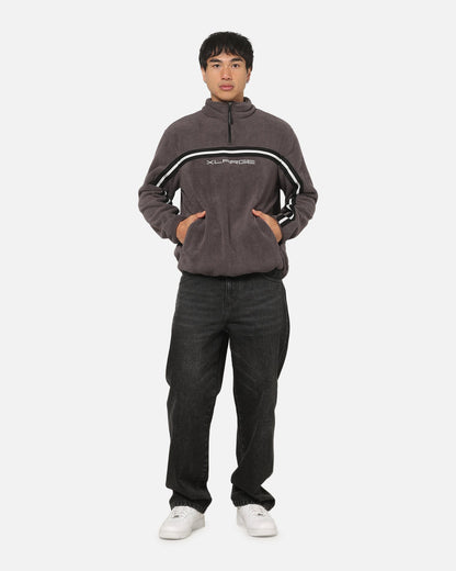 X-Large Stripe Polar Fleece Quarter Zip Fleece Mocha