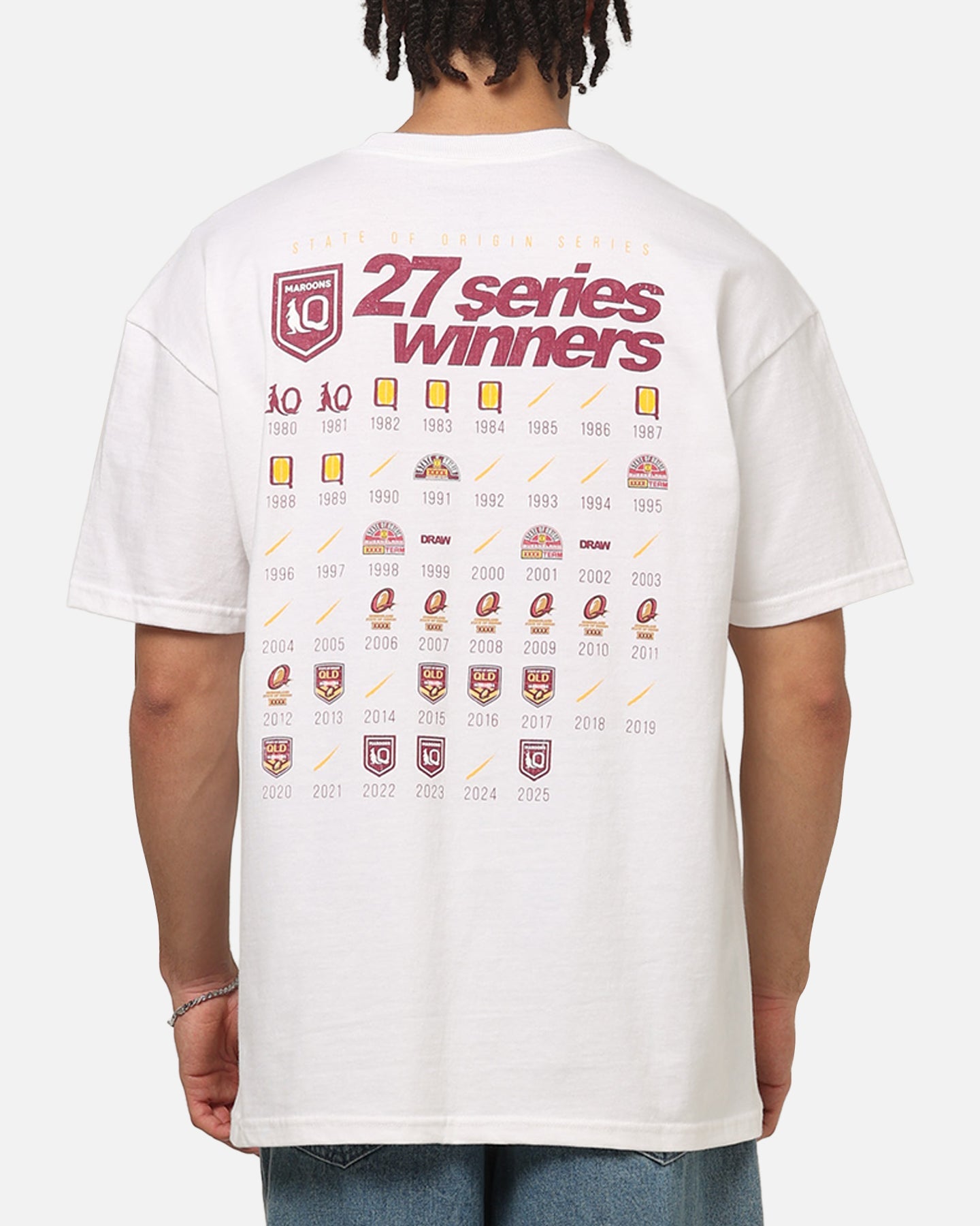 Mitchell & Ness Queensland Maroons 27 X Series Vintage T-Shirt White