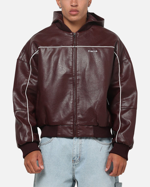 Carre Velocity Vegan Leather Bomber Jacket Burgundy