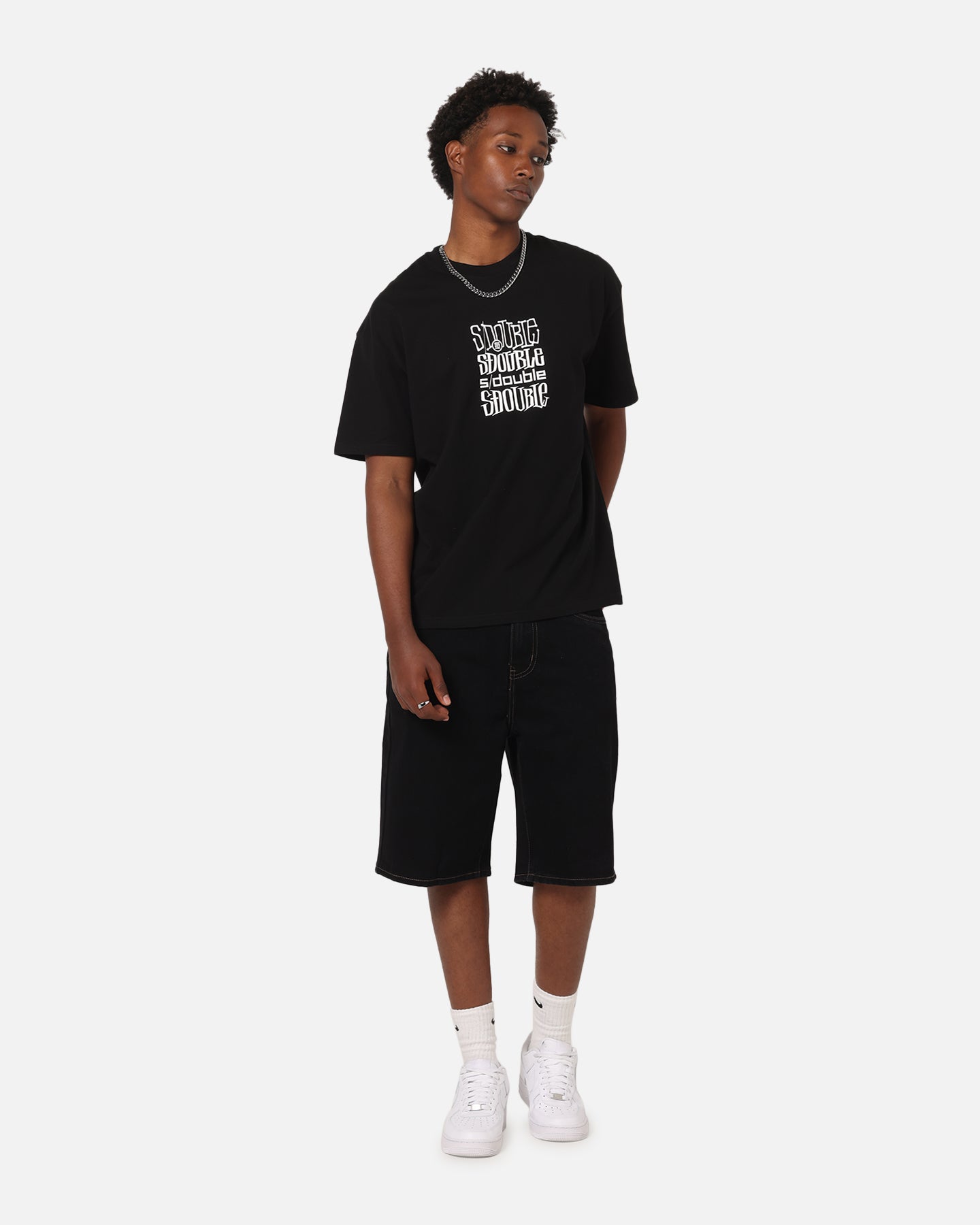 S Double Denim Standard Shorts Black Rinse