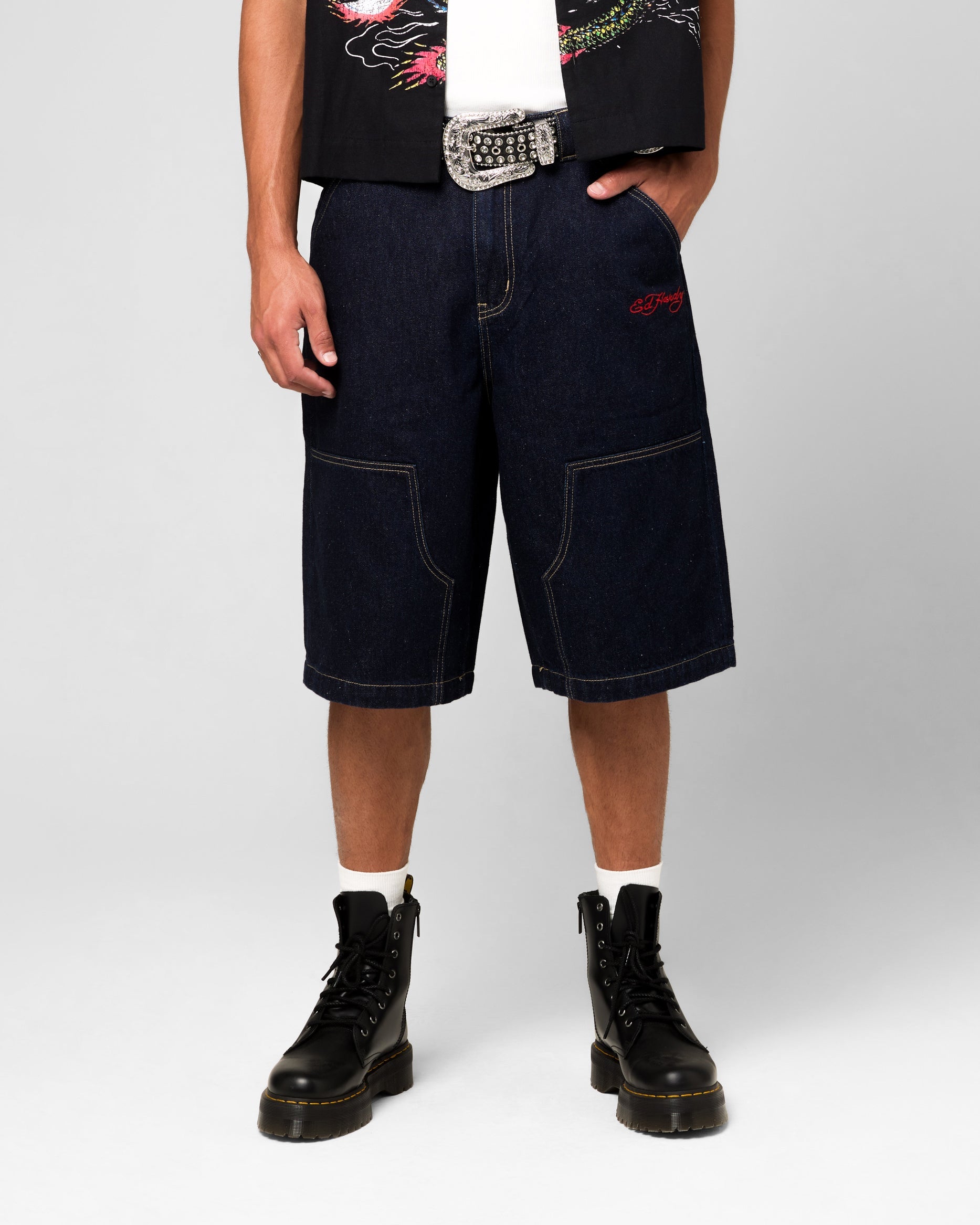 Ed Hardy Dragon Jorts Indigo