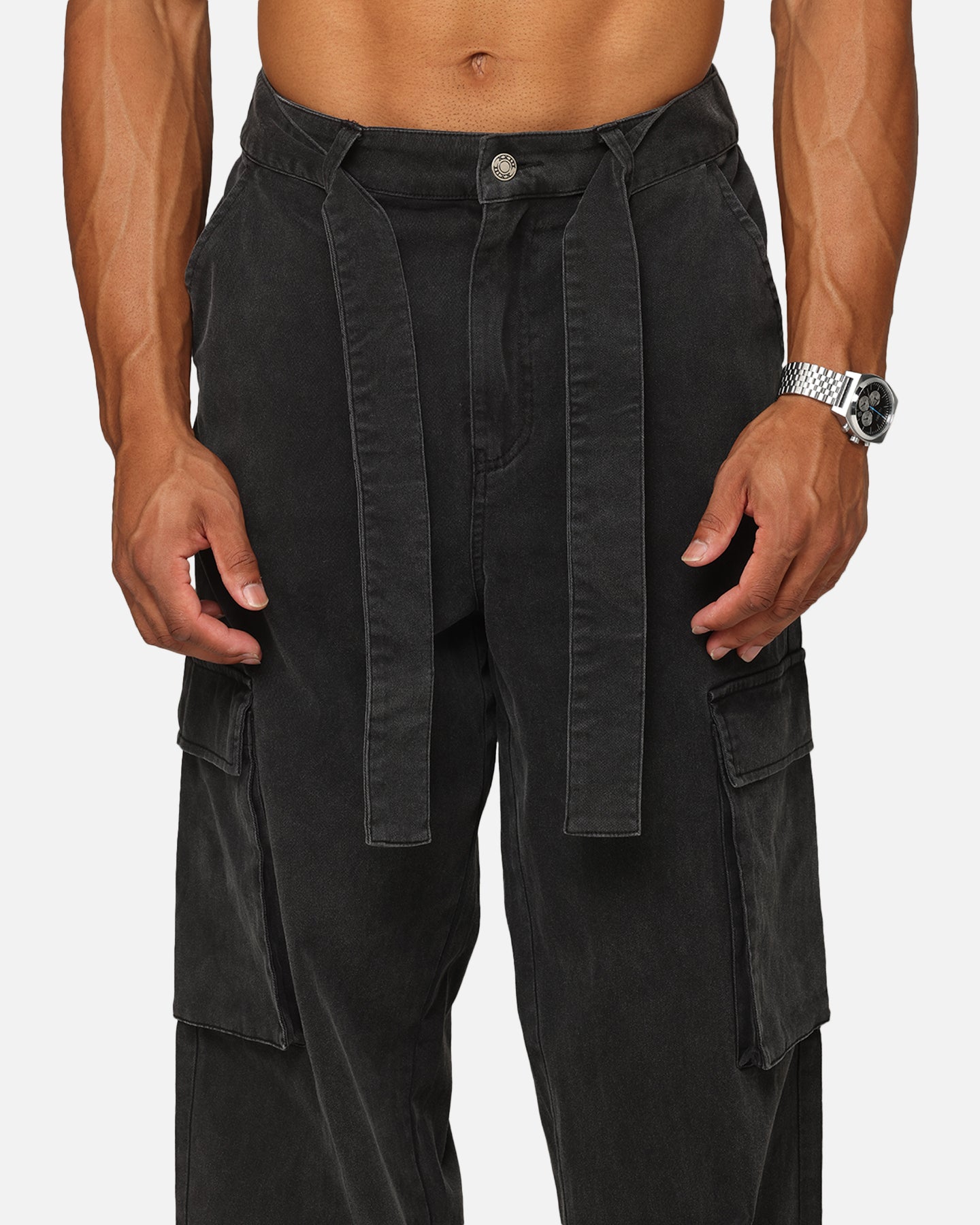 XXIII Tie Up Cargo Pants Washed Black