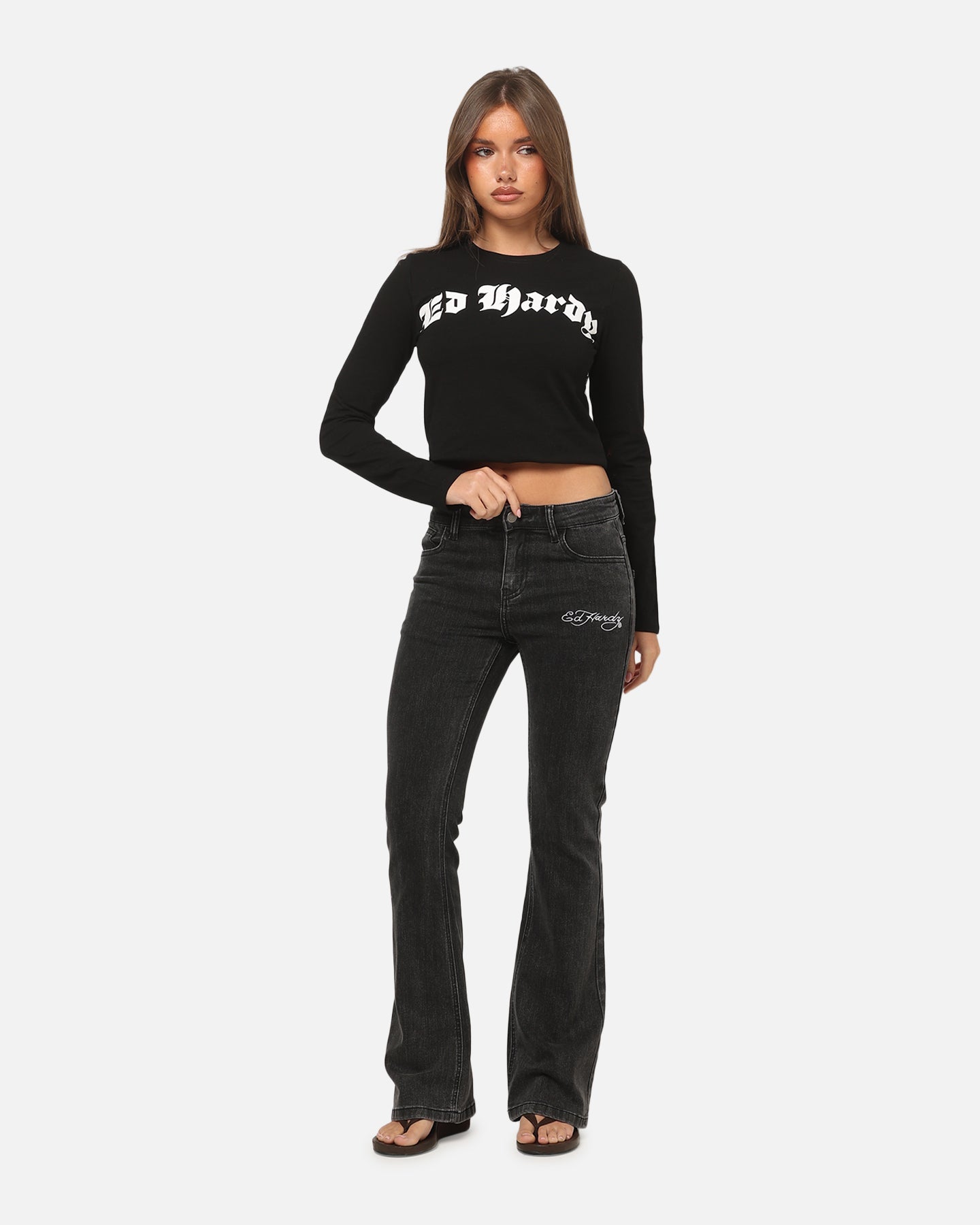 Ed Hardy Women's Tiger Bootcut Jeans Washed Black