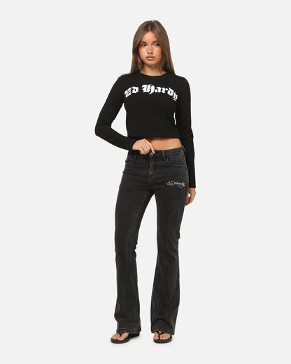 Ed Hardy Women's Tiger Bootcut Jeans Washed Black