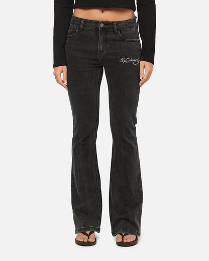 Ed Hardy Women's Tiger Bootcut Jeans Washed Black