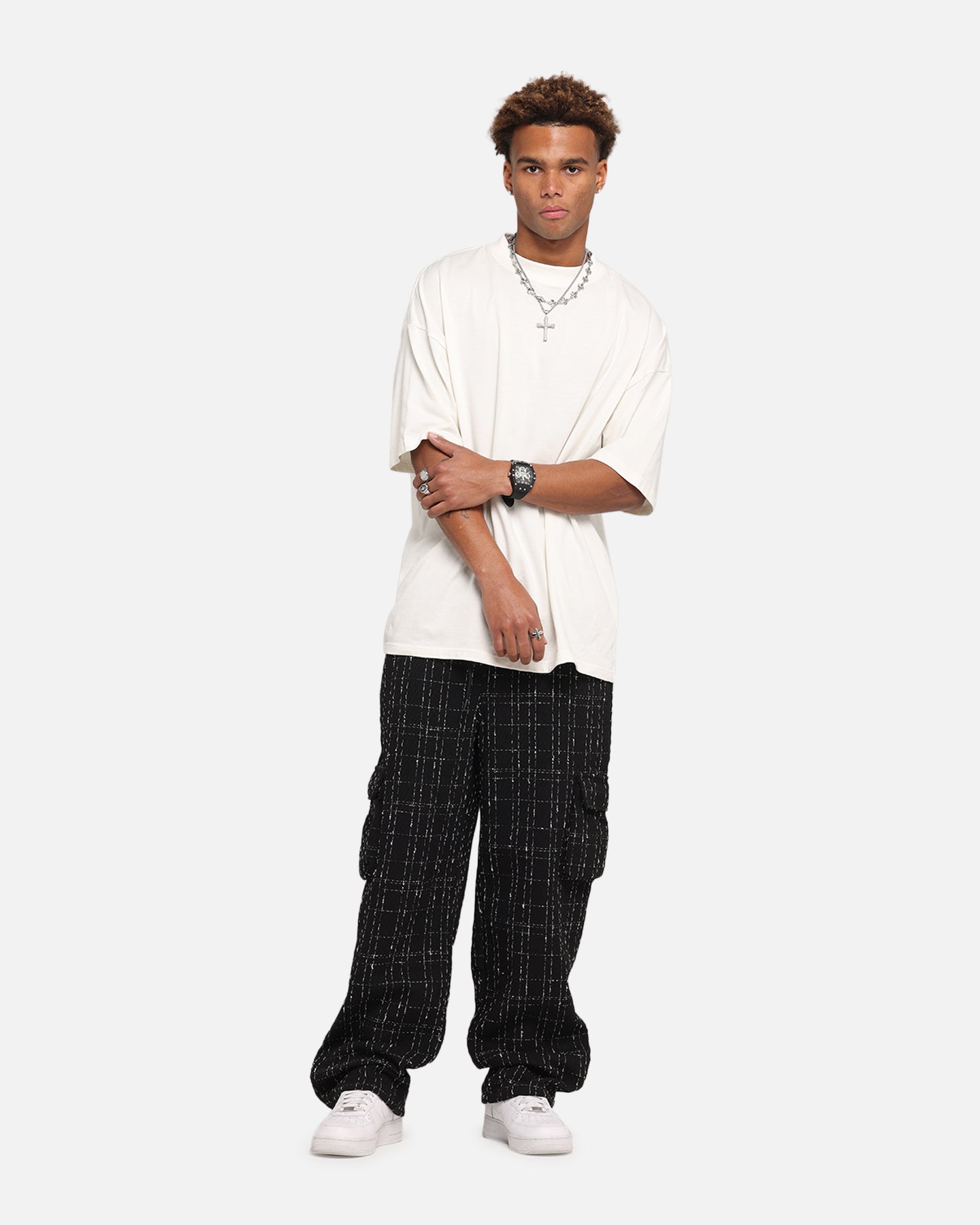 XXIII Boucle Tweed Cargo Pants Black