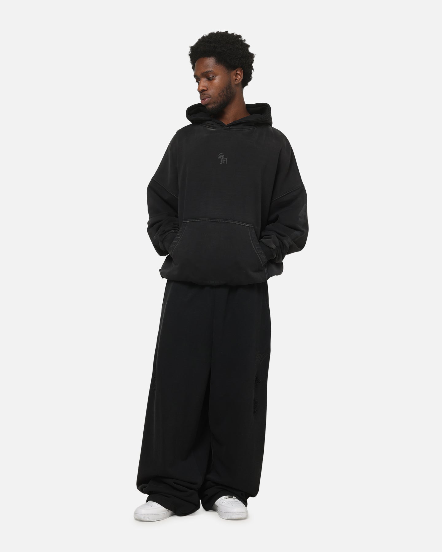 Saint Morta Distressed Baggy Sweatpants Black Wash