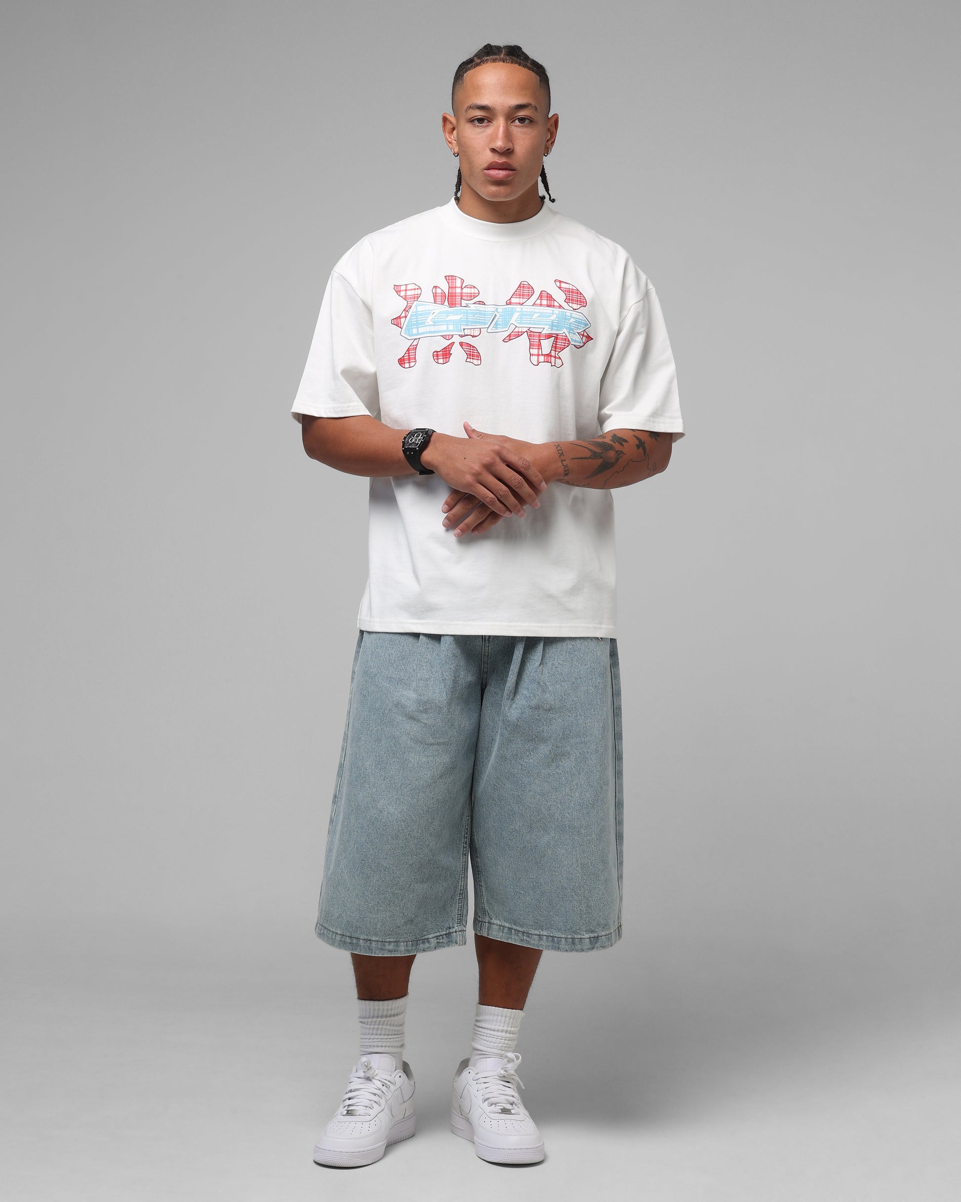 Loiter Star Born Pleated Jorts Blue Washed Denim